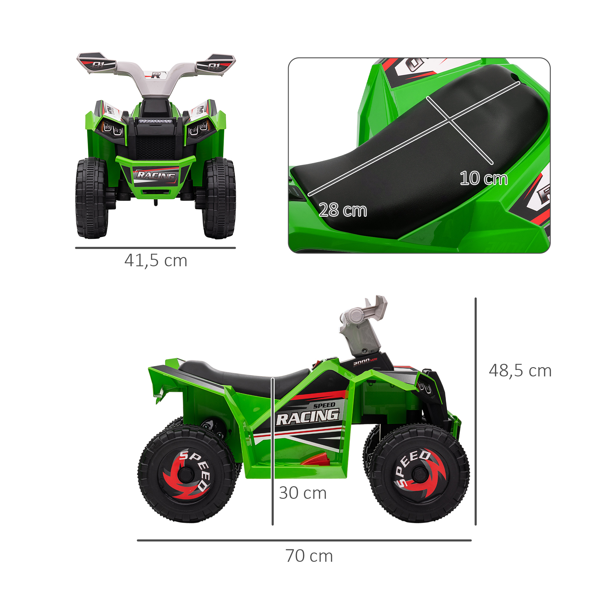 Elektro-Kinderquad, 2,5 km/h, Vorwärts- & Rückwärtsgang, für 18-36 Monate, Grün