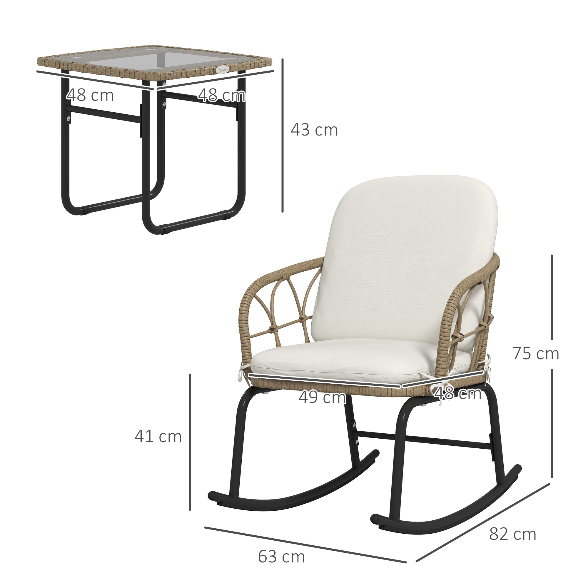 Schaukelstuhlset Schaukelstühle Bistro-Set, Bohostil, PE-Rattan, wetterbeständig, Creme