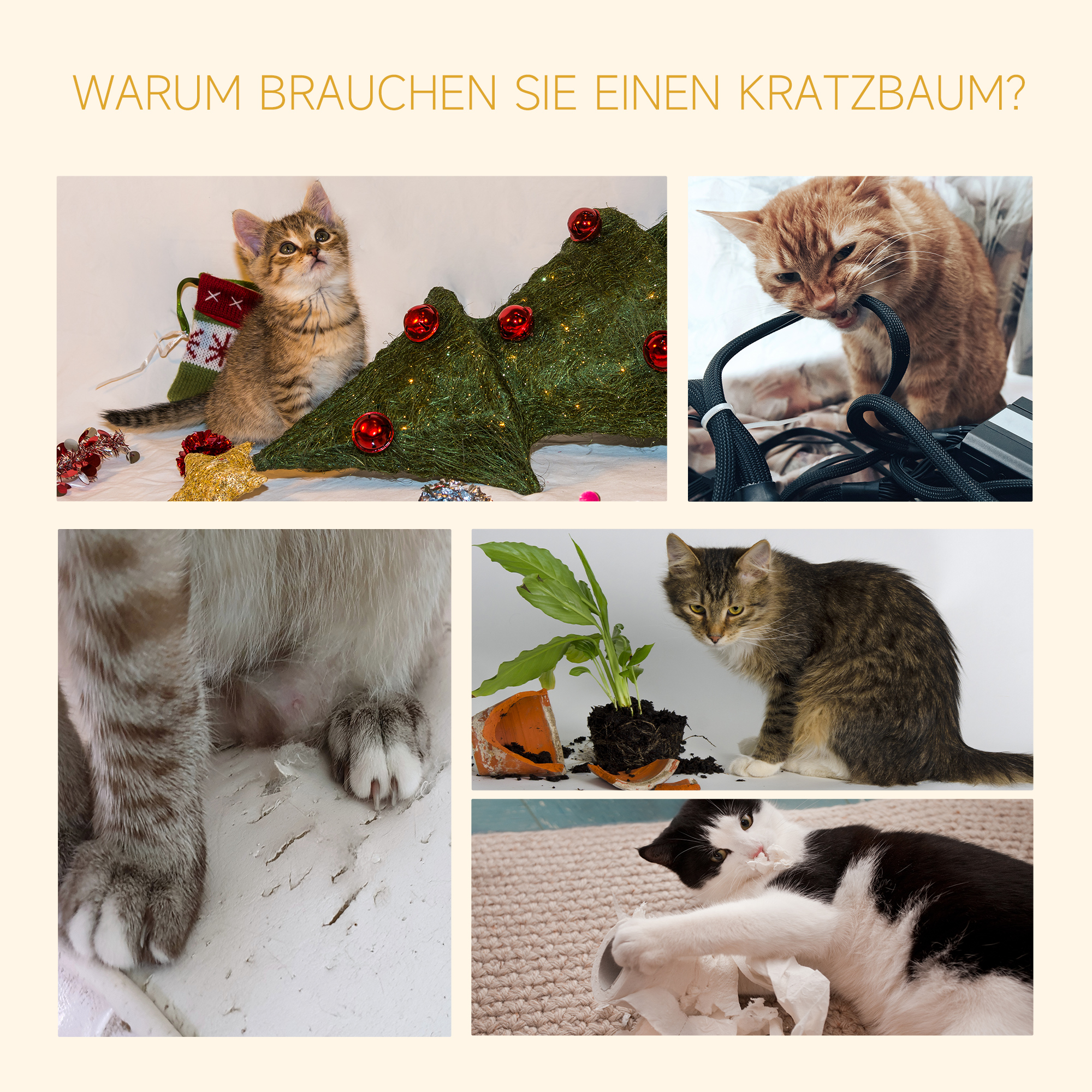Kratzbaum Deckenhoch höhenverstellbar, stabiler Katzenbaum mit Sisalsäulen, Katzen Kletterbaum, Braun, 40 x 34 x 230-260 cm