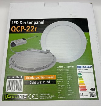 LED Licht-Panel "QCP-22R", Ø 22,5cm, 230V, 18W, 1647 Lumen, 2900K / warmweiß