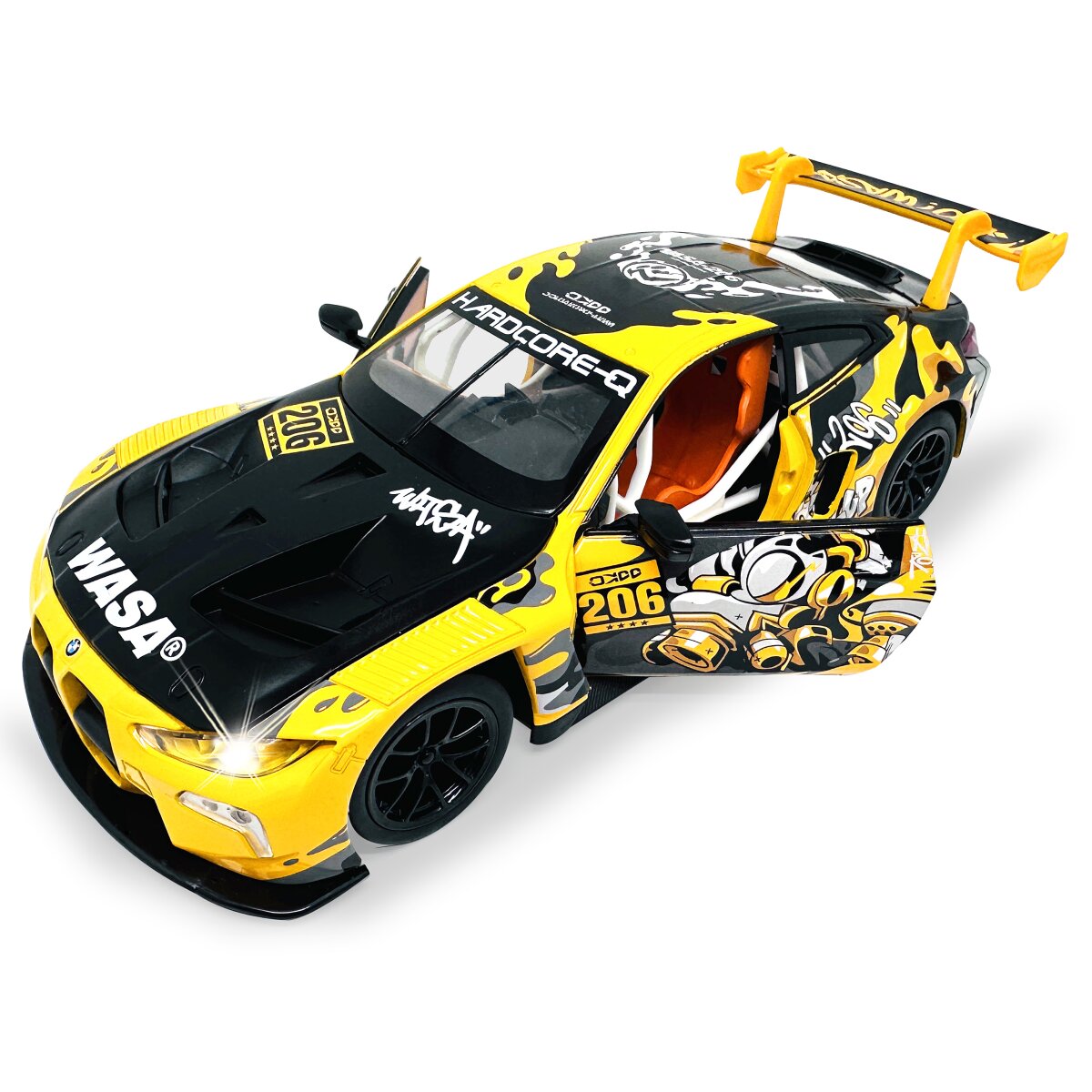 BMW M4 GT3 Diecast 1:24 gelb inkl. Knopfzellen BMW M4 GT3 Diecast 1:24 gelb inkl. Knopfzellen