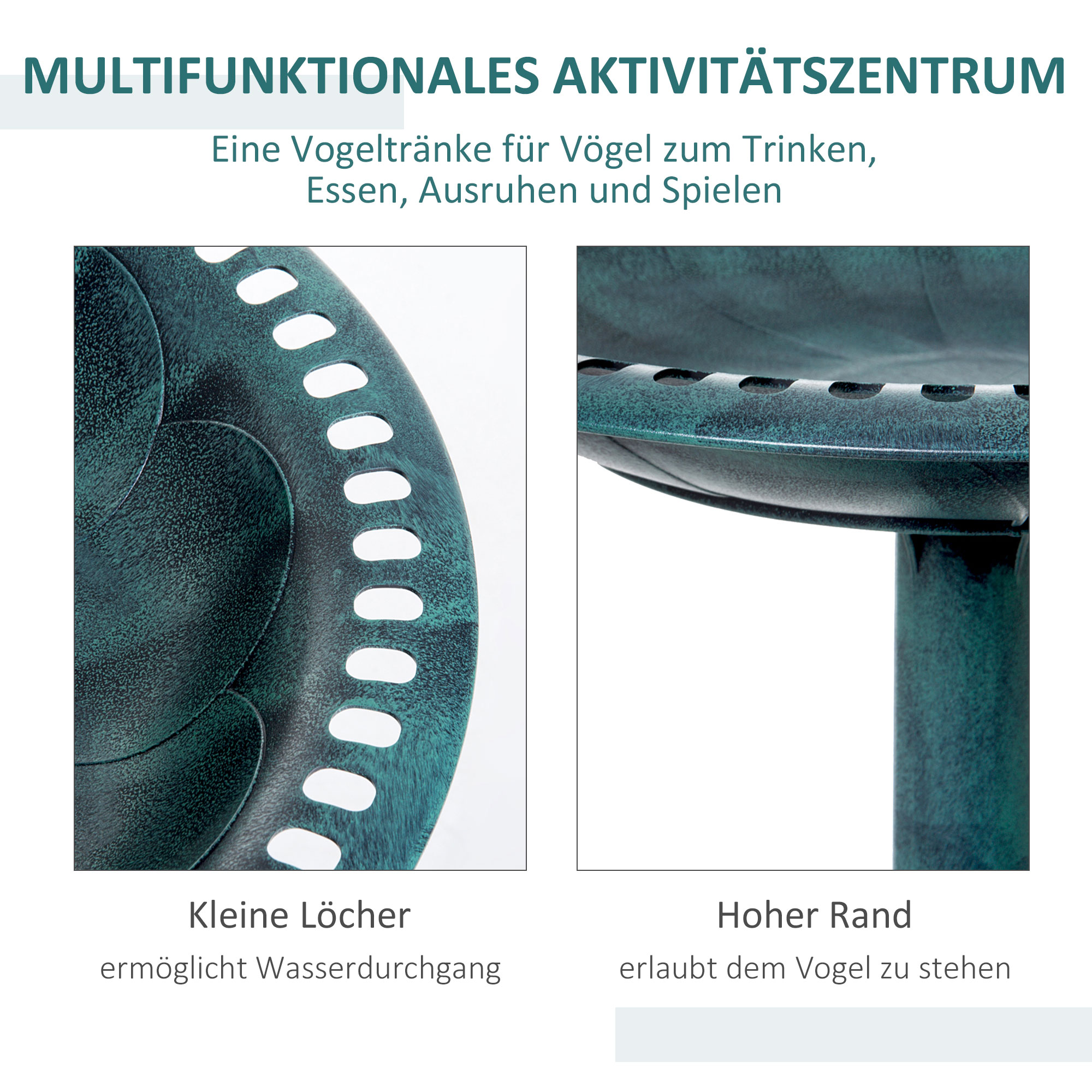 Vogeltränke Vogelbad Vintage Design, Shabby Chic, 50 cm × 50 cm × 69, 5cm, Grün