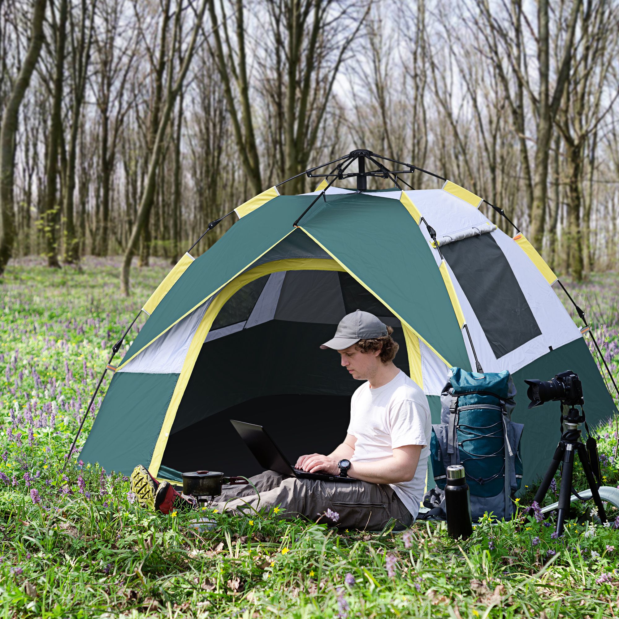 Campingzelt für 3 Personen Pop-up Kuppelzelt mit Fenster, Packtasche, Haken, Bodenplane, Familienzelt mit 1000mm Wassersäule Zelt für Camping Reise Trekking Garten