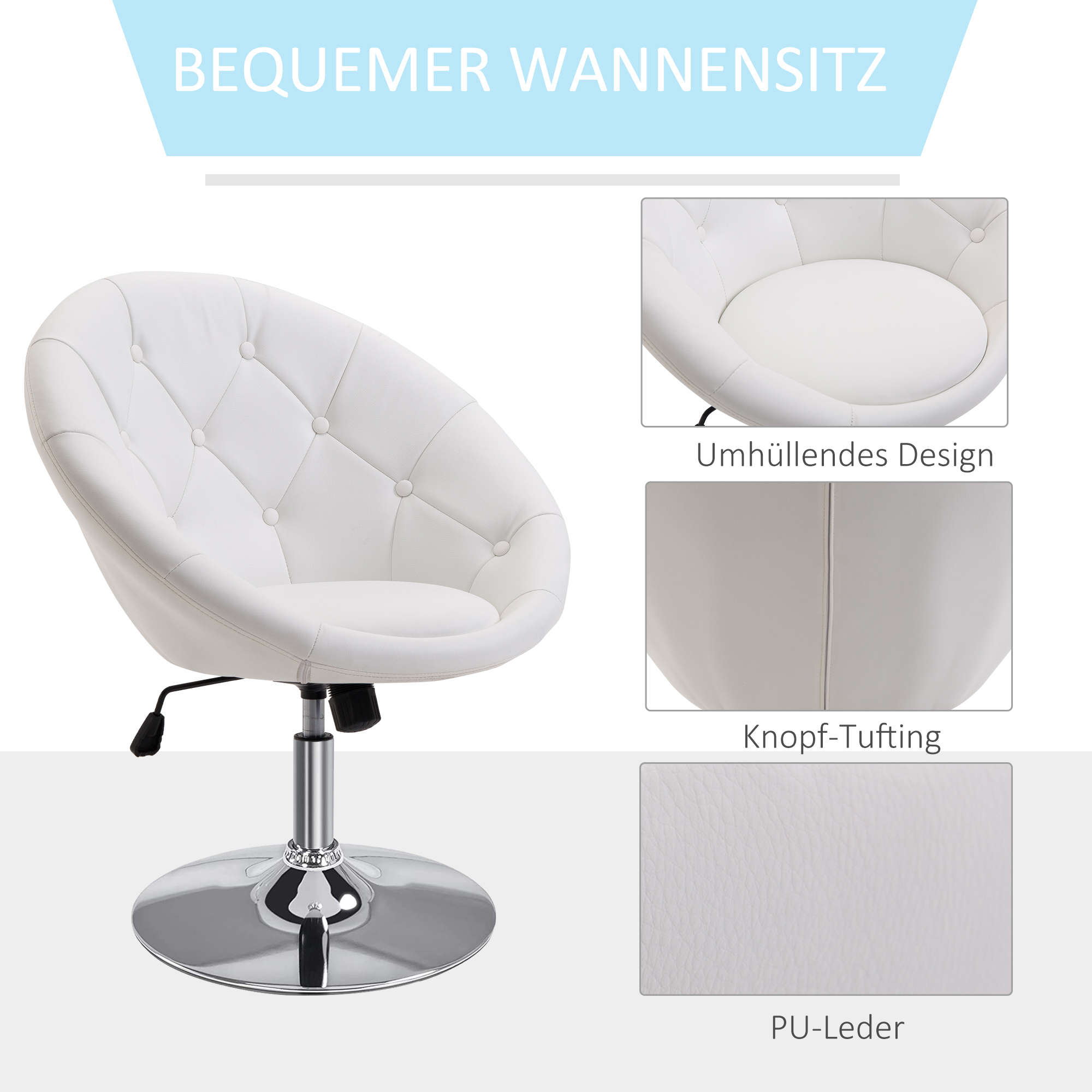 Sessel Wohnzimmer Loungesessel Relaxsessel mit Stahlbasis Lesesessel aus Kunstleder, Polstersessel für Schlafzimmer Weiß