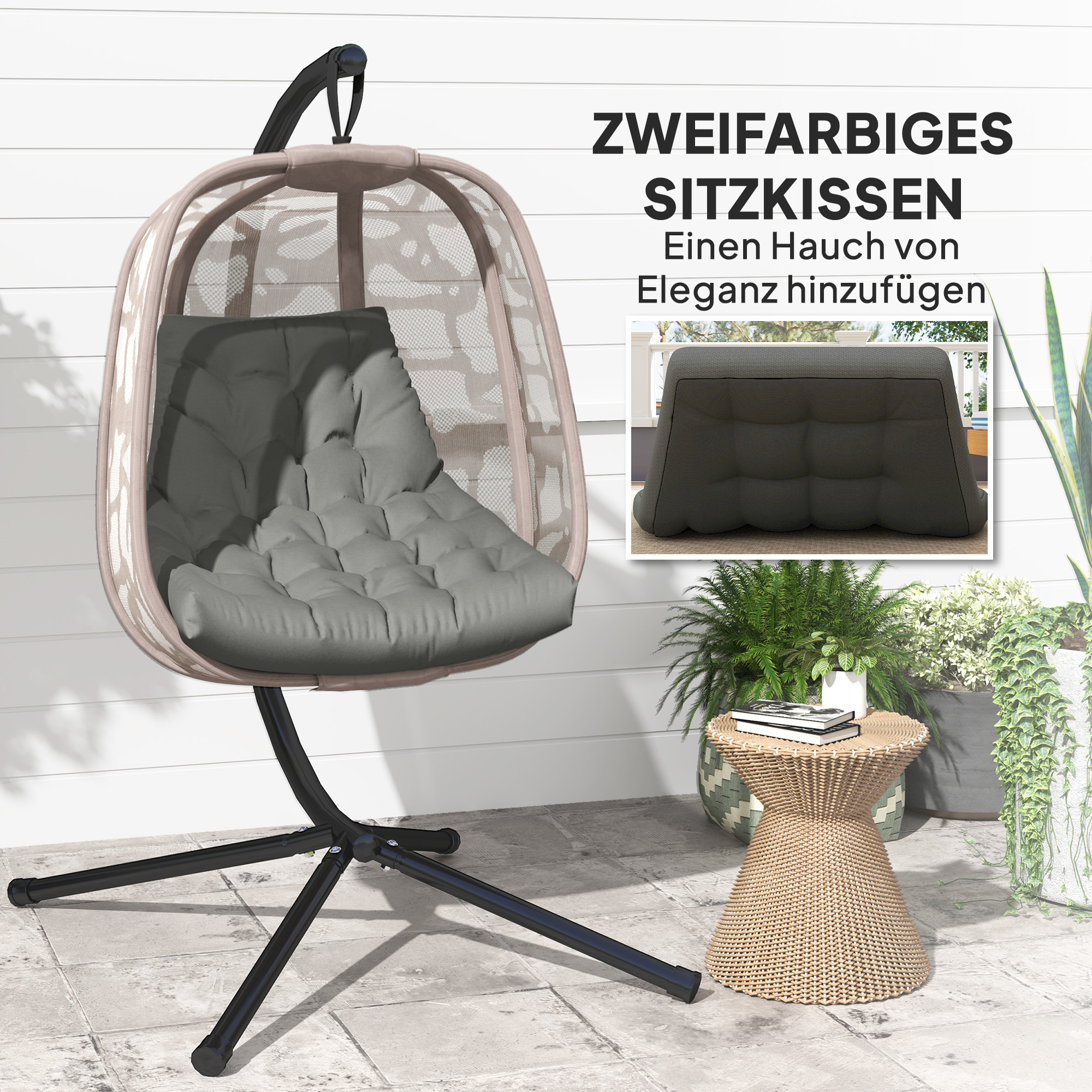 Sitzkissen, Außensitzkissen für Hängekorb und Schaukelstühle, Outdoor-Polsterkissen, Grau