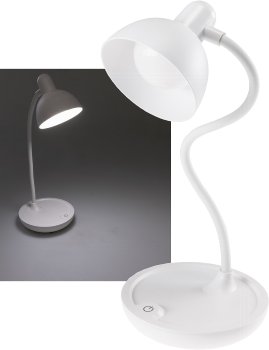 LED Tischleuchte mit Schwanenhals, Batterie, dimmbar, warmweiß, Weiß