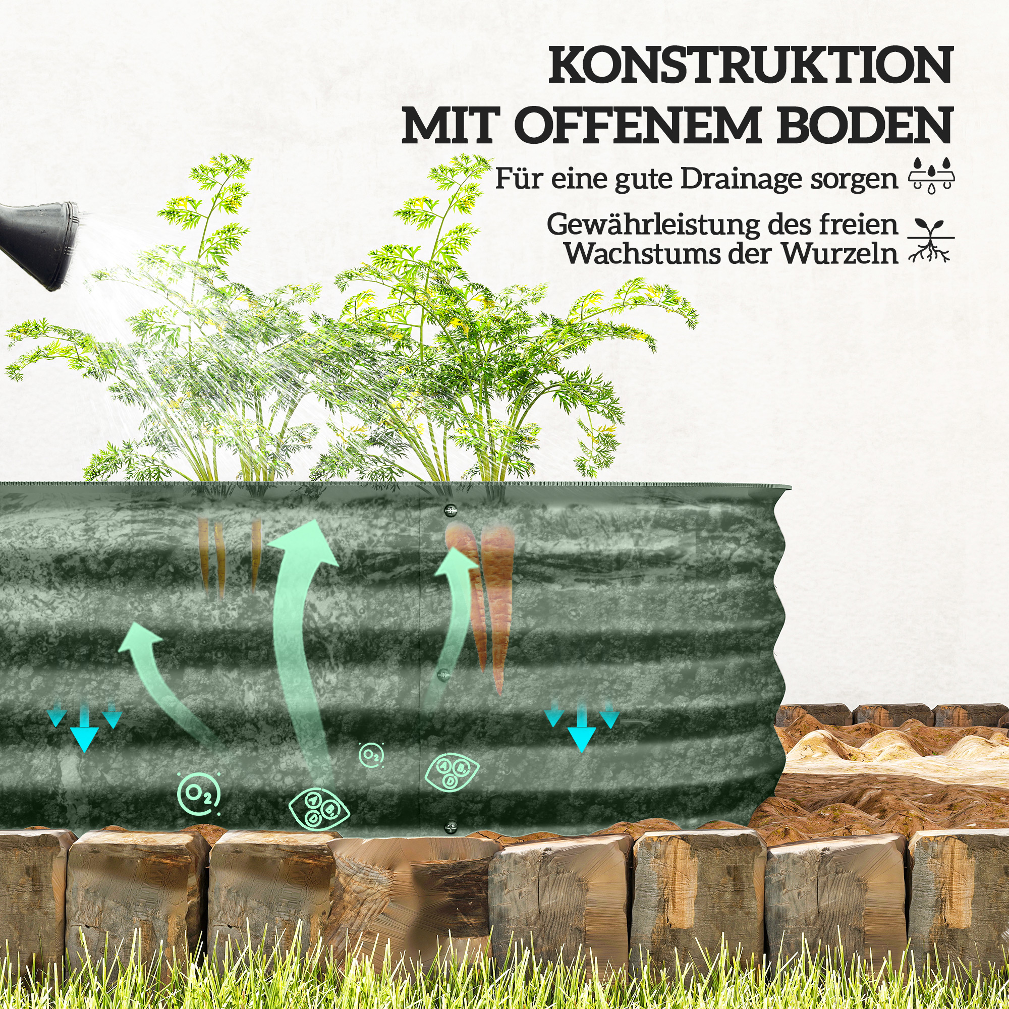 Hochbeet Pflanzenbeet, modulares Hochbett, geschützte Kanten, Design ohne Boden,  150 x 62 x 30 cm, Grün