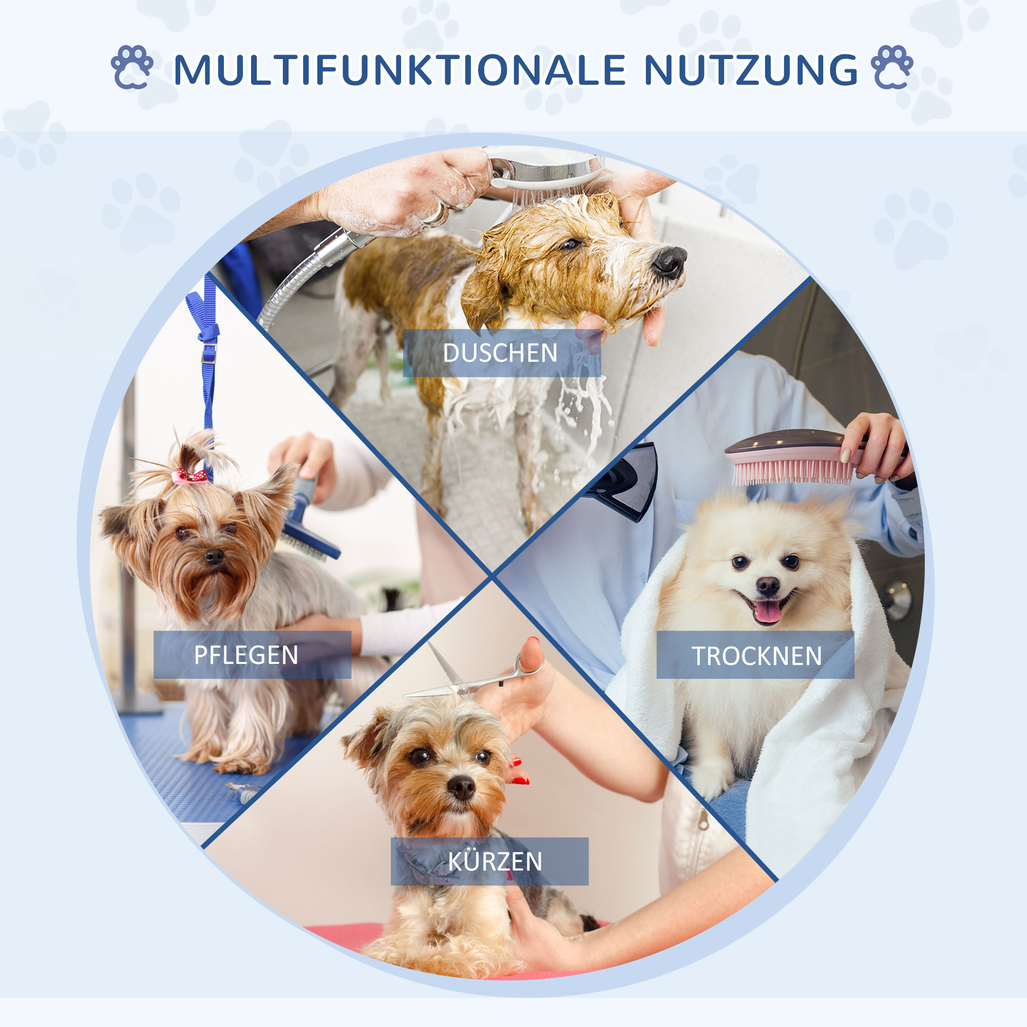 Hundepflegetisch Höhenverstellbar Tierpflegetisch Klappbar Hunde Pflegetisch Hundefriseur Tisch Schertisch Trimmtisch mit Unterkorb für Hunde Katzen bis zu 100 kg Blau