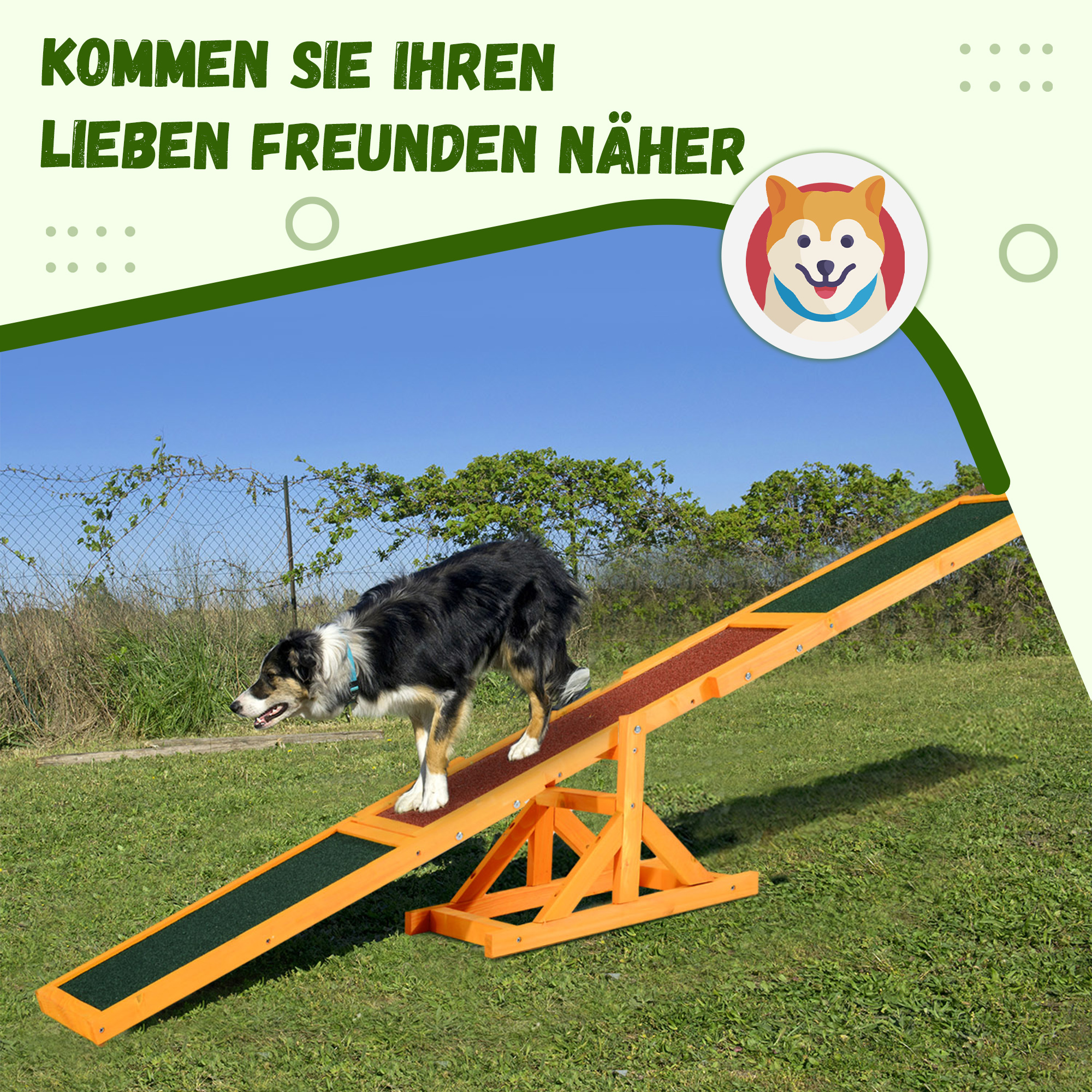 Hundewippe für Agility Training, rutschfest, bis 50 kg belastbar, 180 x 30 x 30 cm