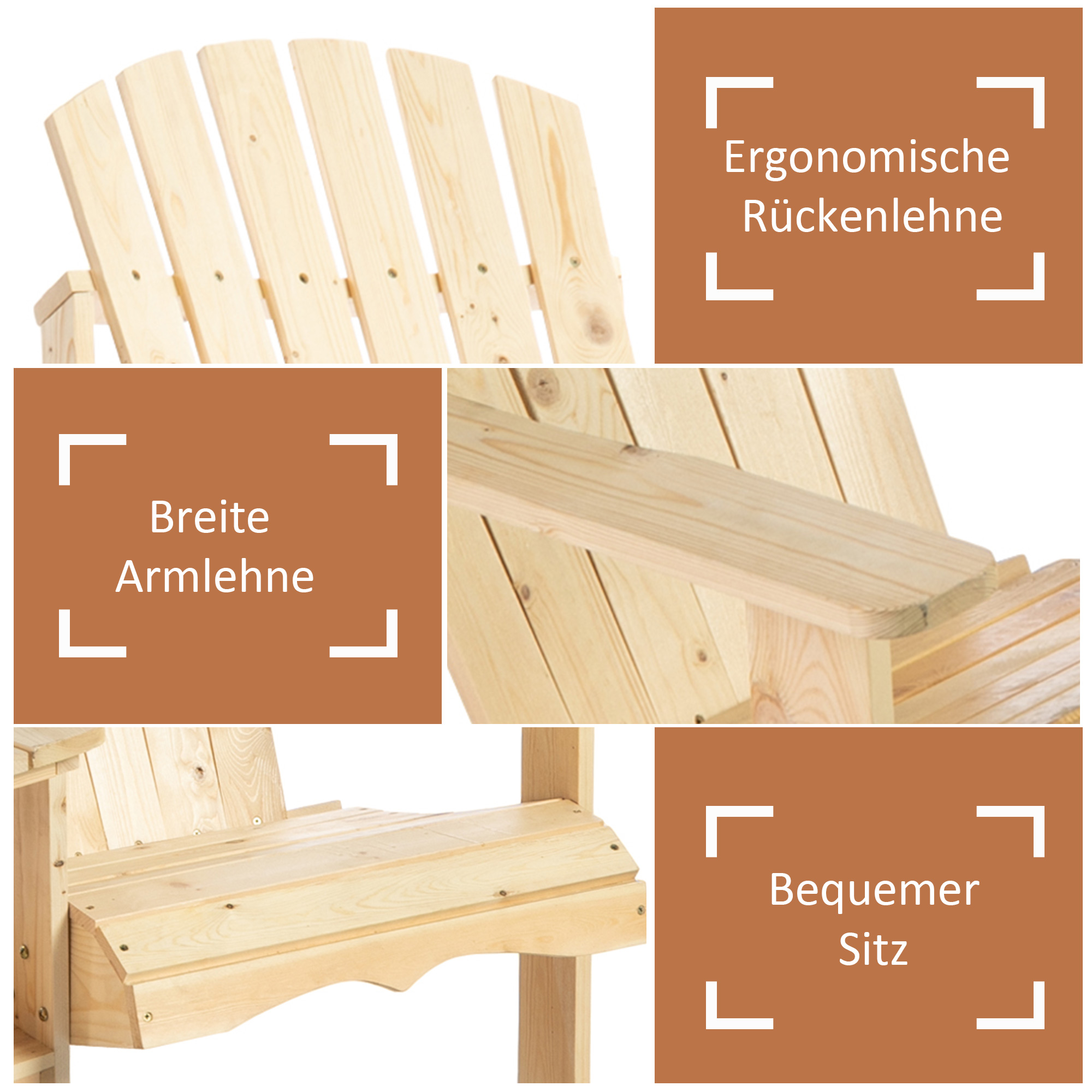 Adirondack Gartenstuhl mit Tisch und Schirmloch 2 Sitzer Gartensessel Sitzgruppe Gartenmöbel für Balkon Massivholz Natur 178 x 87 x 92 cm