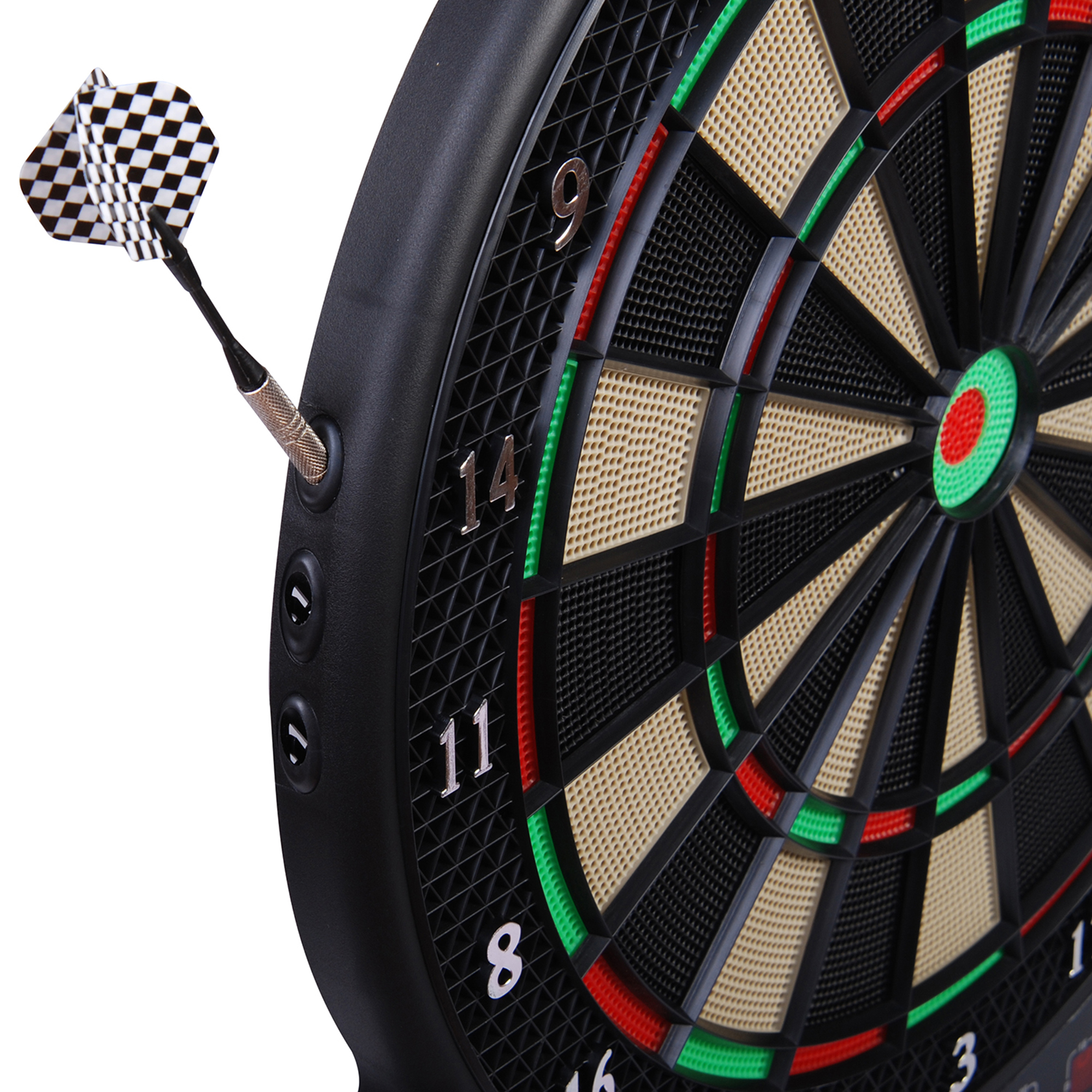 Elektronische Dartscheibe Dartboard Dart-set mit LED Anzeige mit automatischer Wertung Soundeffekte 6 Darts 24 Dartköpfe 27 Spiele und 243 Trefferoptionen für 16 Spieler 44 x 51,5 x 3,2 cm