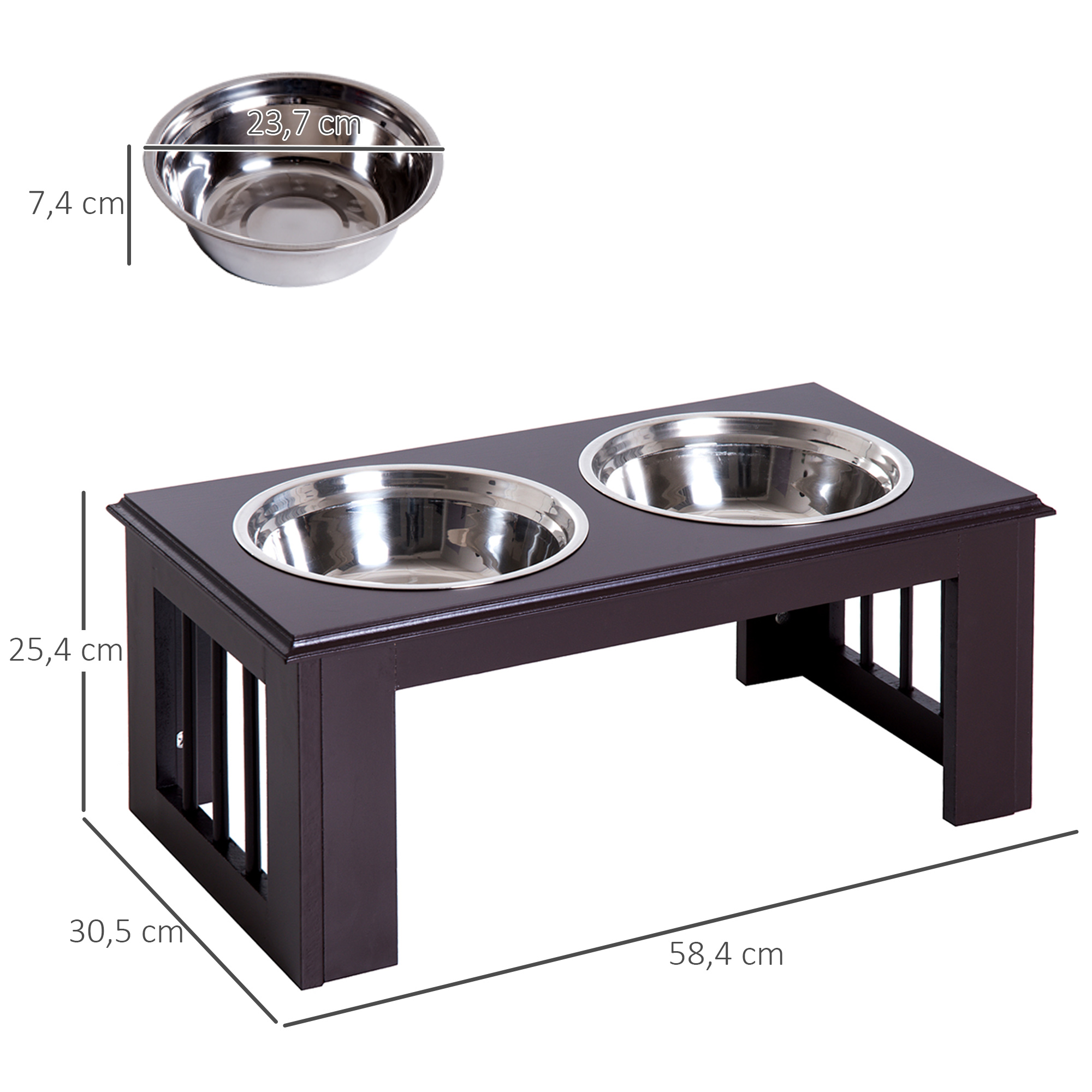 Hunde-Futterstation, rutschfest, 58,4 x 30,5 x 25,4cm, Grau, 2L pro Napf