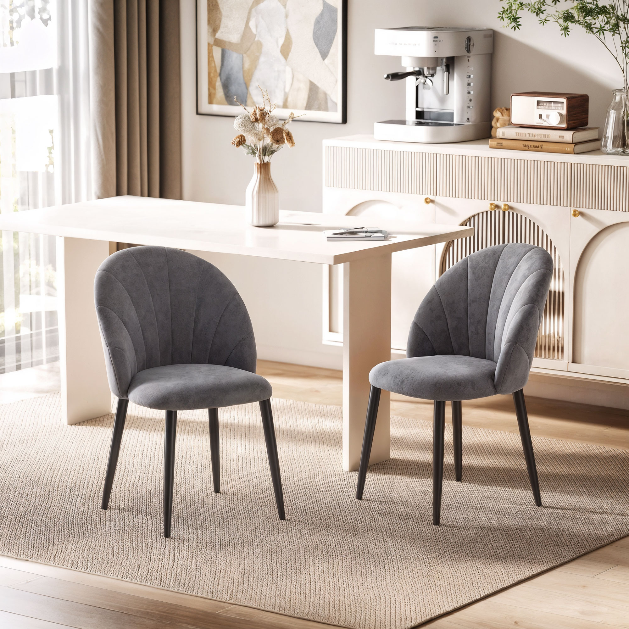 2er-Set Esszimmerstühle Akzentstühle Küchenstühle, Retrodesign, Samtoptik, 52 cm x 54 cm x 79 cm, Grau