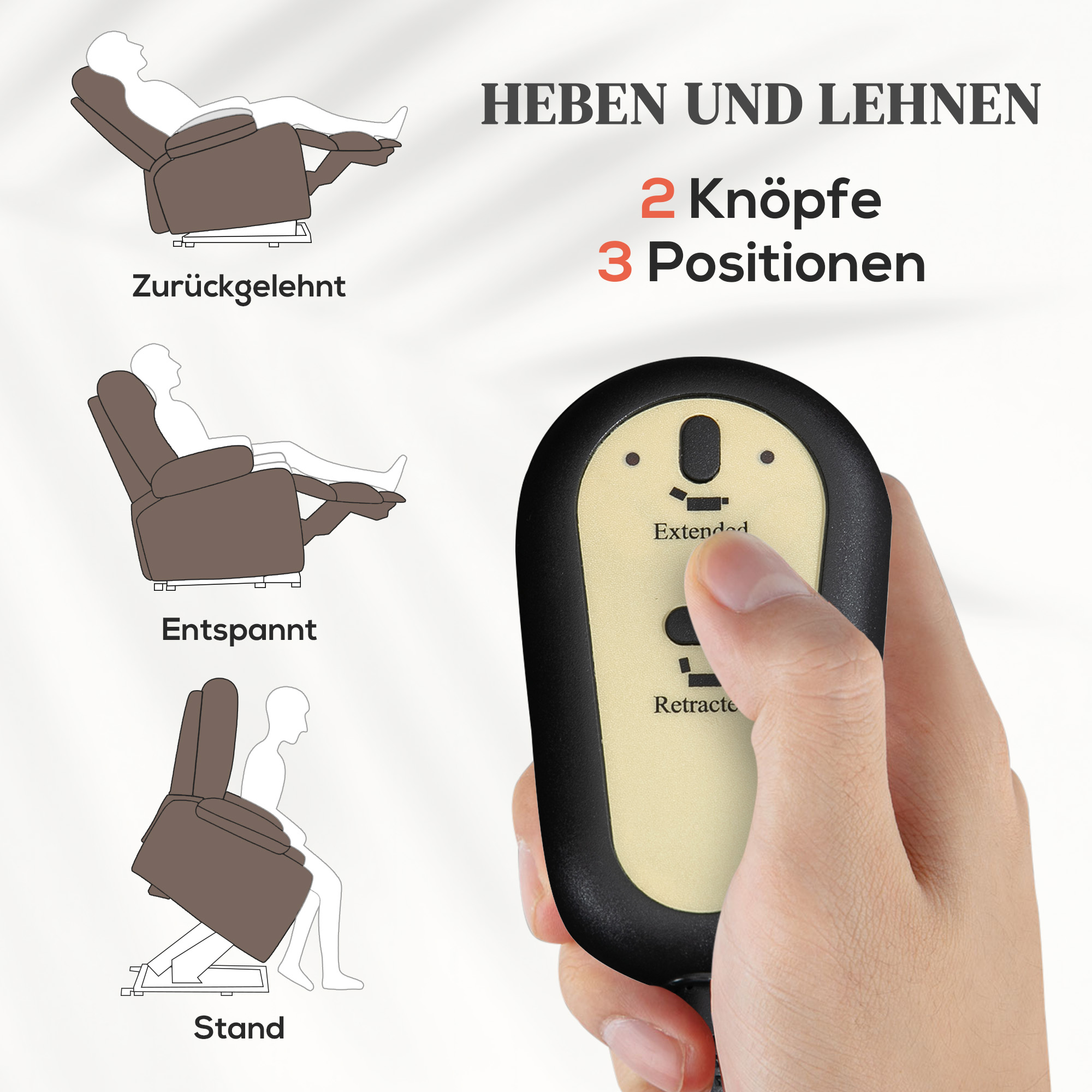 Aufstehsessel mit Massagefunktion, 90x93x110cm, Braun