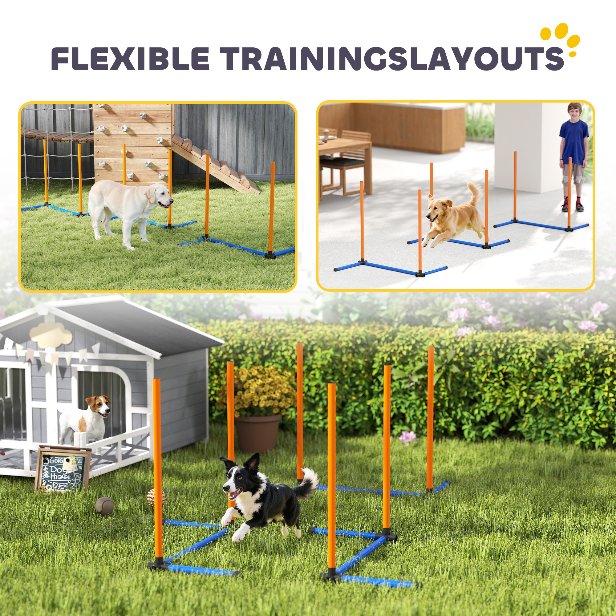 Agility Set Hunde 3-teiliges Agility Ausrüstung mit Slalomstangen Tragetasche Trainingsset für alle Hundegrößen Orange