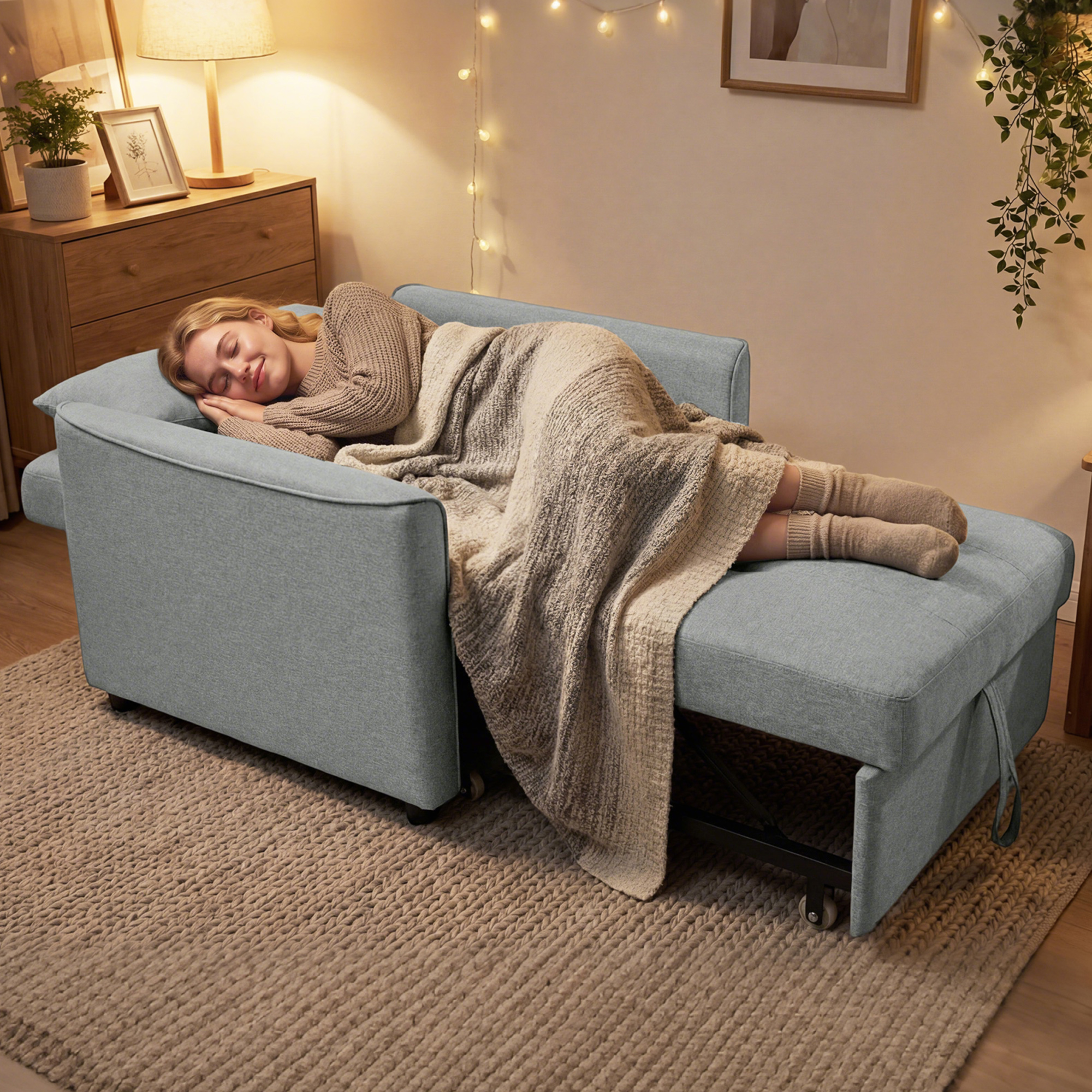3-in-1 Schlafsessel, Ausziehbarer Sofa-Bett Sessel mit Verstellbarer Rückenlehne, Grau
