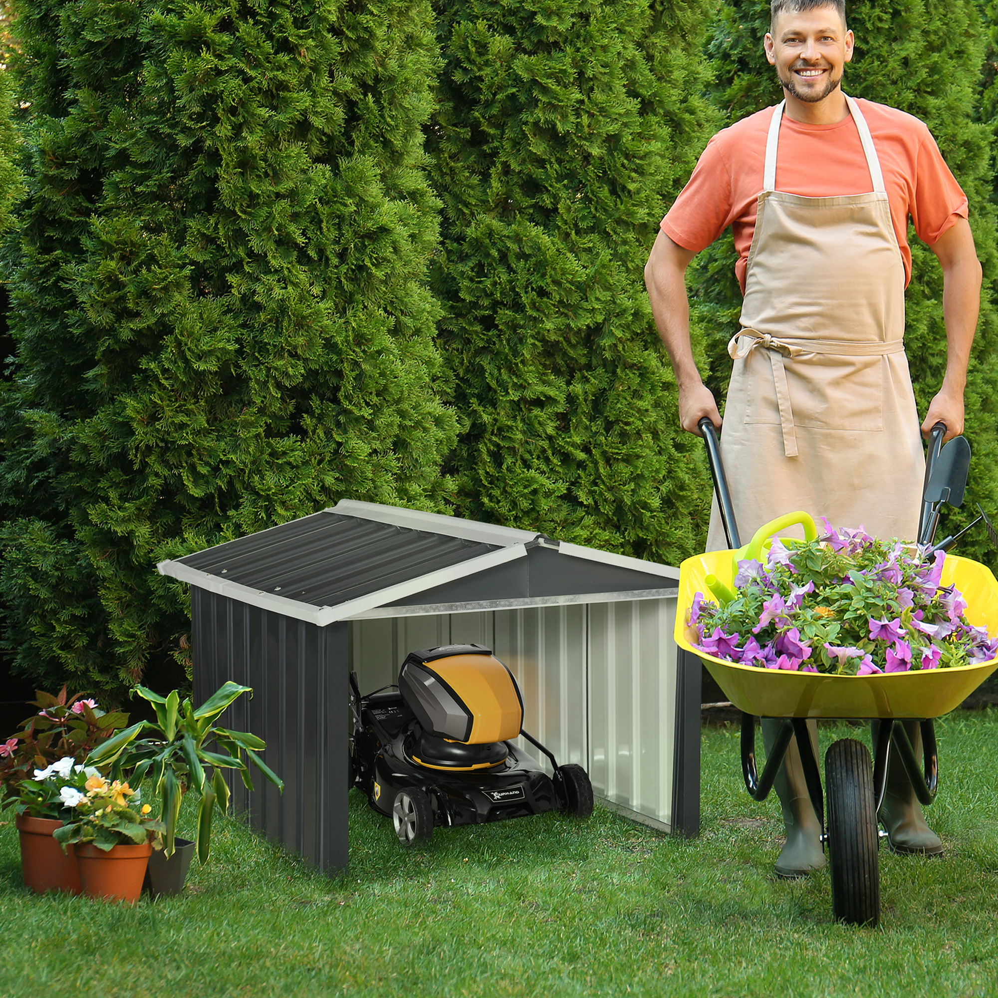 Metallschuppen für Rasenmähroboter, rostfrei, 86 x 100 x 63cm, Dunkelgrau