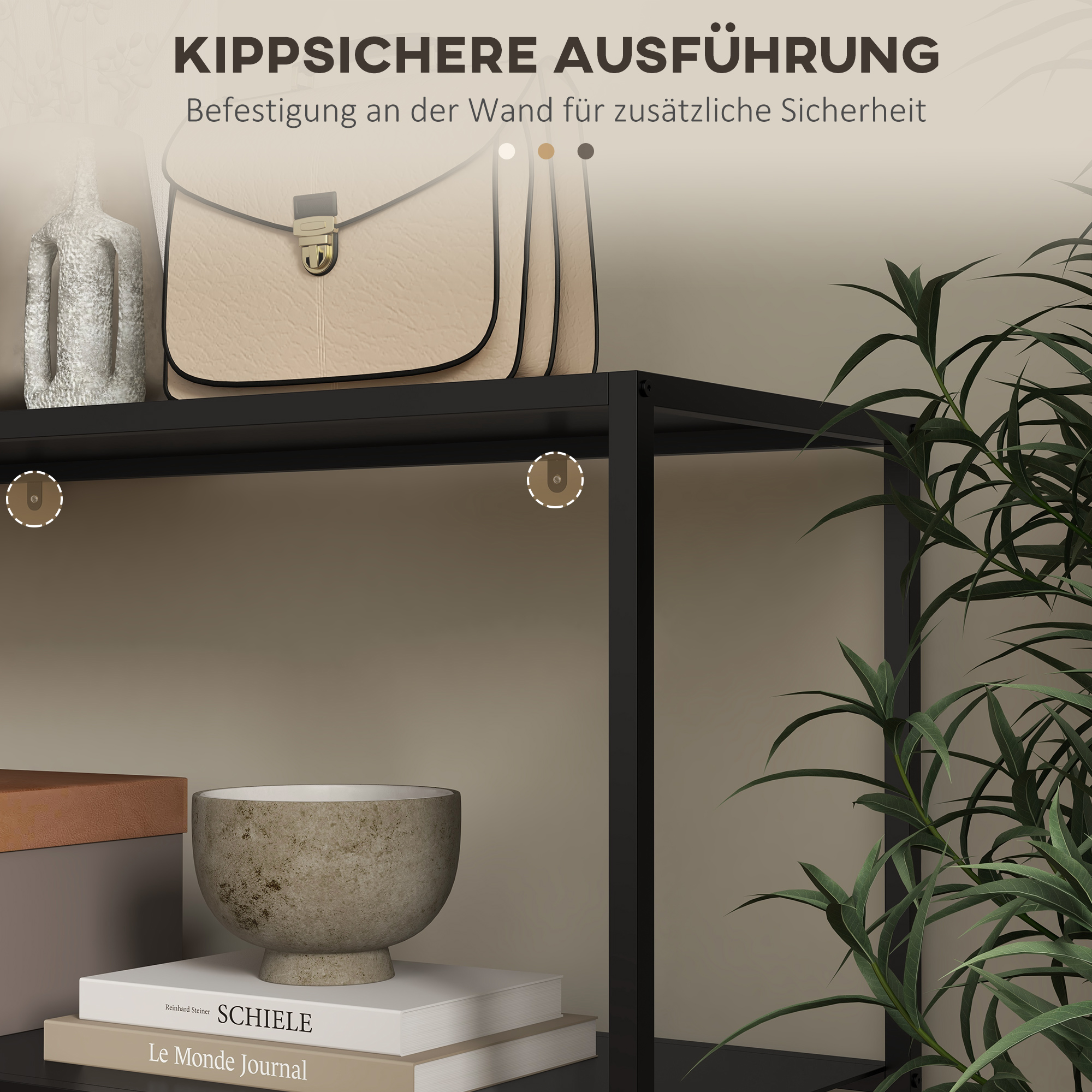 Konsolentisch, Sideboard, 2 Etagen, pulverbeschichteter Stahl, 90 x 30 x 75cm, schwarz