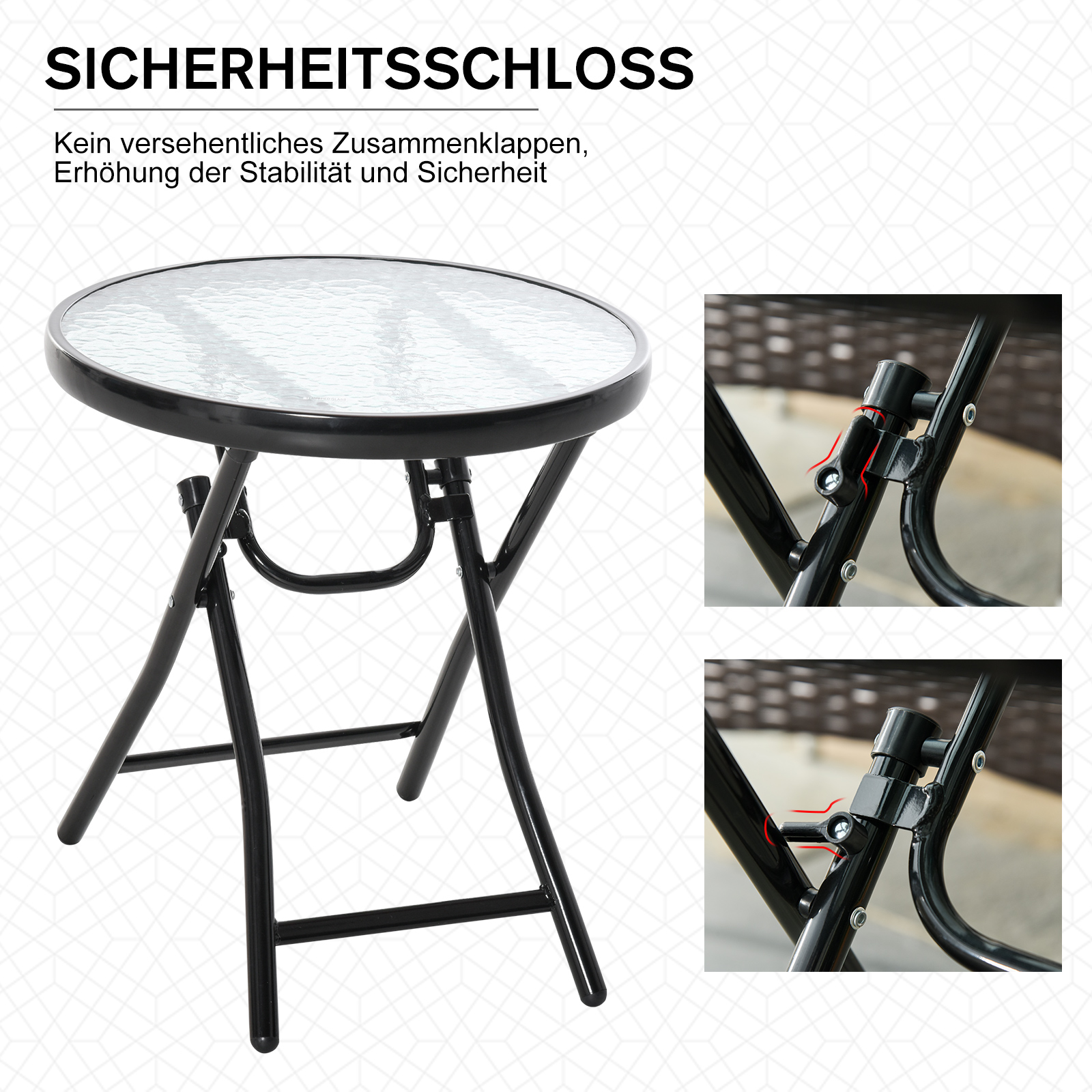 Gartentisch Beistelltisch Bistrotisch mit Glasplatte rund klappbar Metall Ø45 schwarz