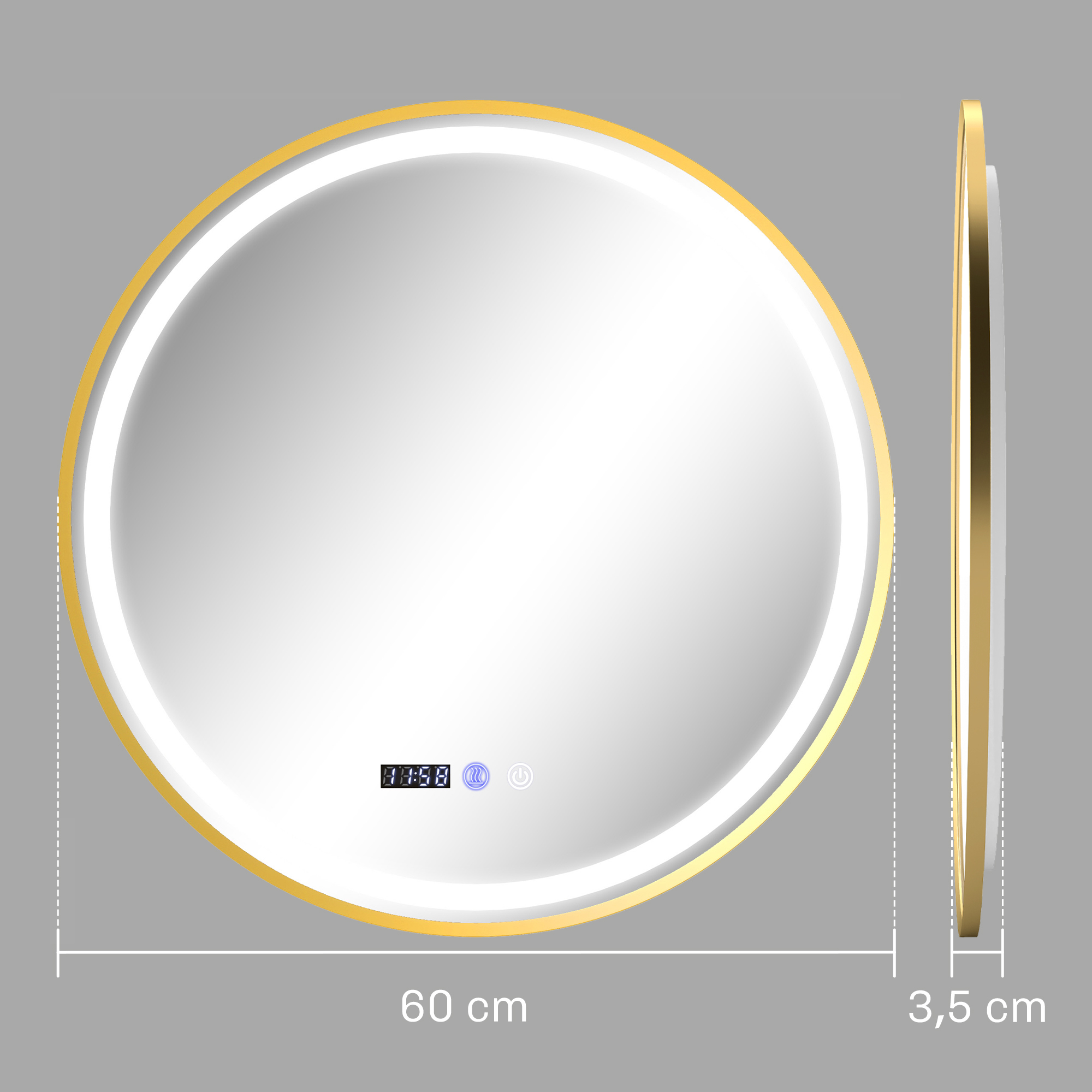 Runder Badezimmerspiegel mit LED-Lichtern, Badspiegel mit Anti-Beschlag-Funktion, Touch-Bedienung, Display