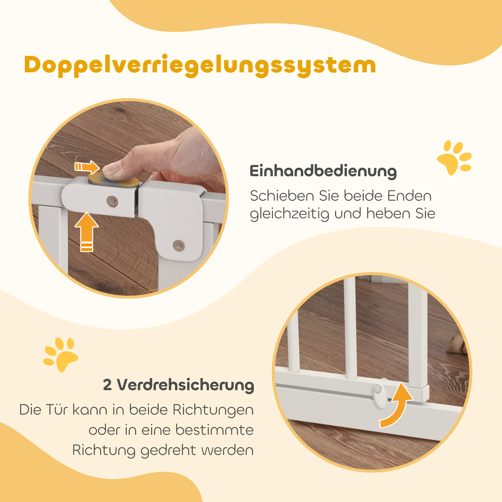 Hundeschutzgitter, Absperrgitter, Zwei-Wege-Öffnung, Wandhalterung mit Druckknöpfen, verstellbar von 75 cm bis 95 cm, Weiß