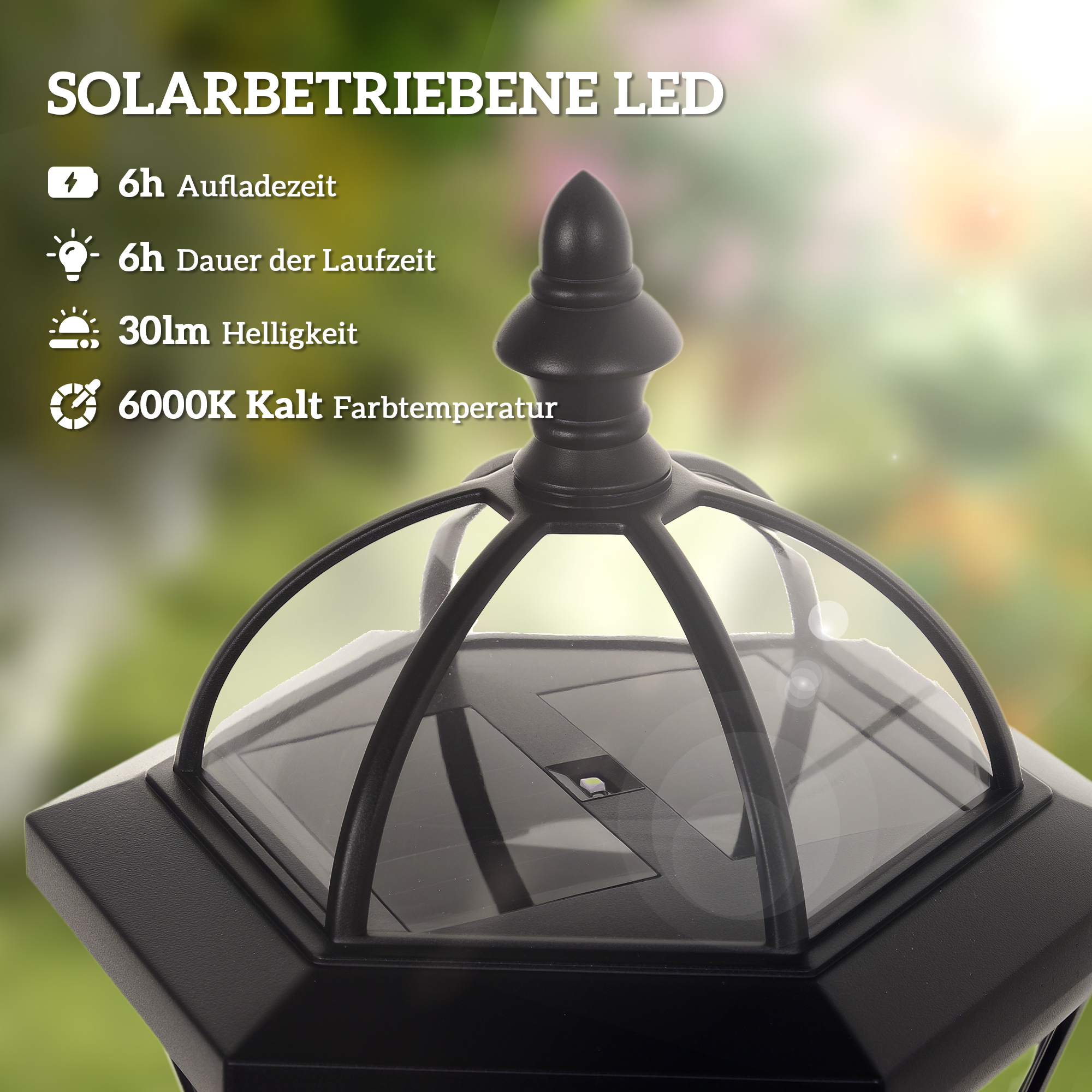 Solar Gartenlaterne 2er Set, Wetterfeste Wegleuchte 129 cm hoch, mit LED, 6 Std, Beleuchtung, IP44, Solarlampe für Außen, Schwarz