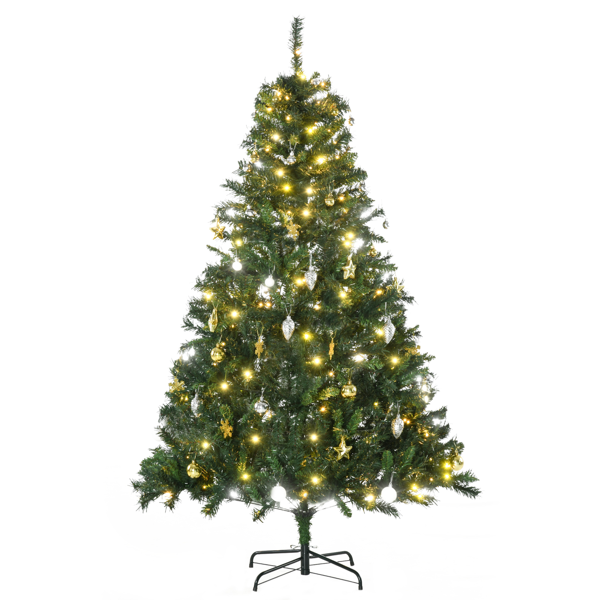 Weihnachtsbaum 180 cm künstlich Tannenbaum mit LED Beleuchtung, Kugeln, Christbaum mit 745 Spitzen, Weihnachtsdeko inkl, Metallständer für Drinnen