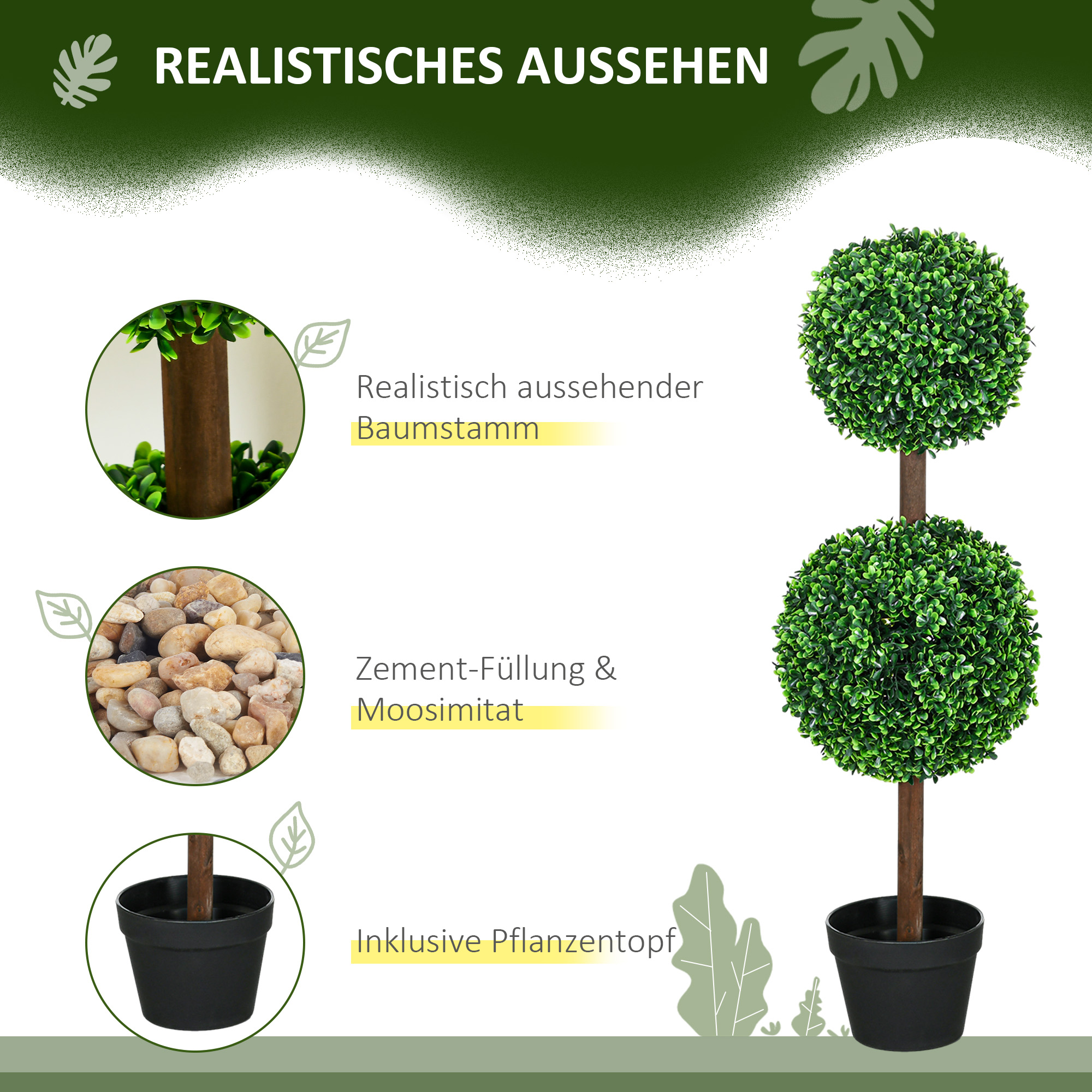 Künstliche Pflanzen, 2er-Set Buchsbaum, 90 cm Kunstpflanze, Kunstbaum, Deko-Pflanze für Indoor und Outdoor, Grün