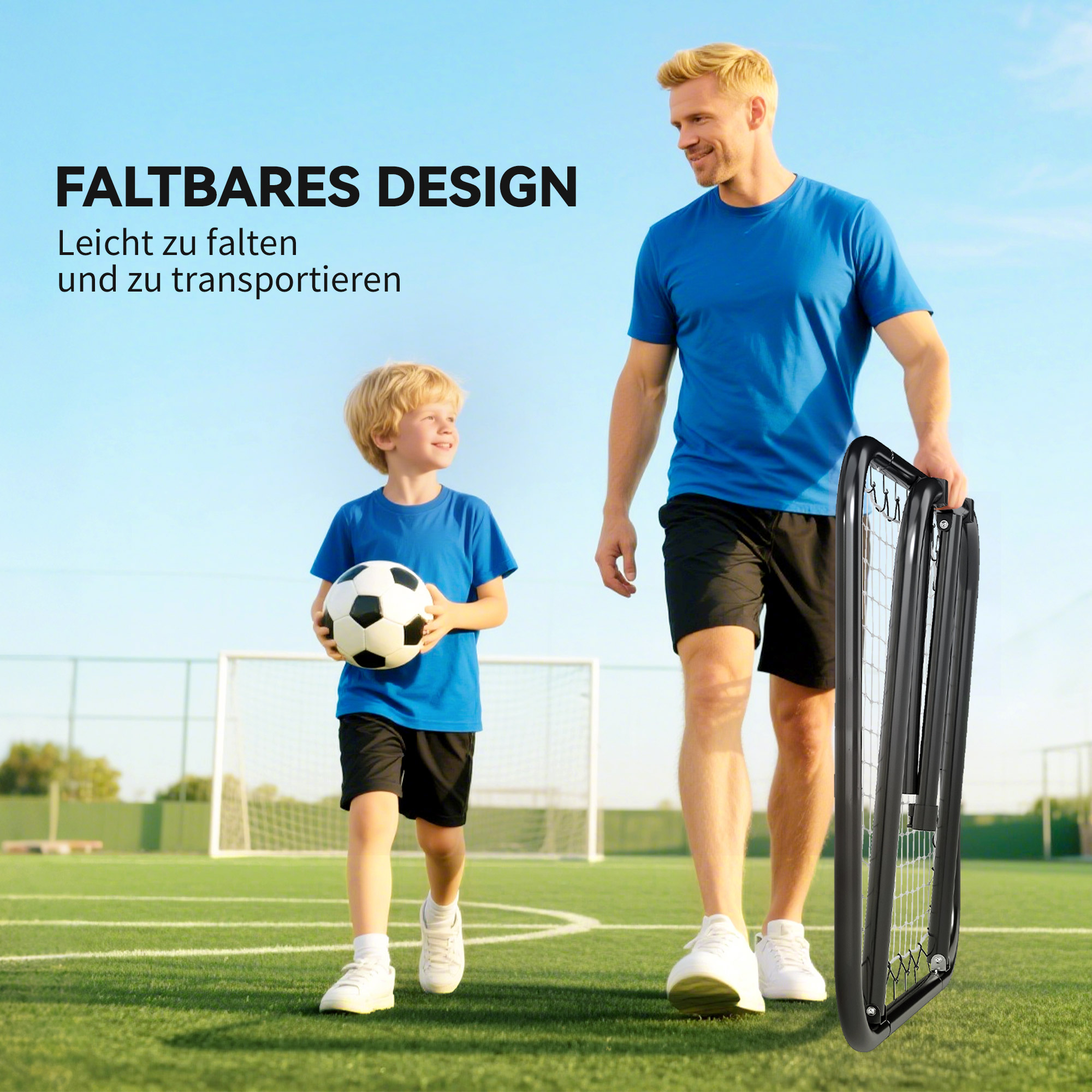 Rebounder für Fußball, 78 x 84 cm Prellwand mit Heringen, verstellbar in 5 Stufen, tragbar, Kickback Tor, Fußballtor für Jugendliche, Fußball Trainingszubehör für Baseball Training Weiß