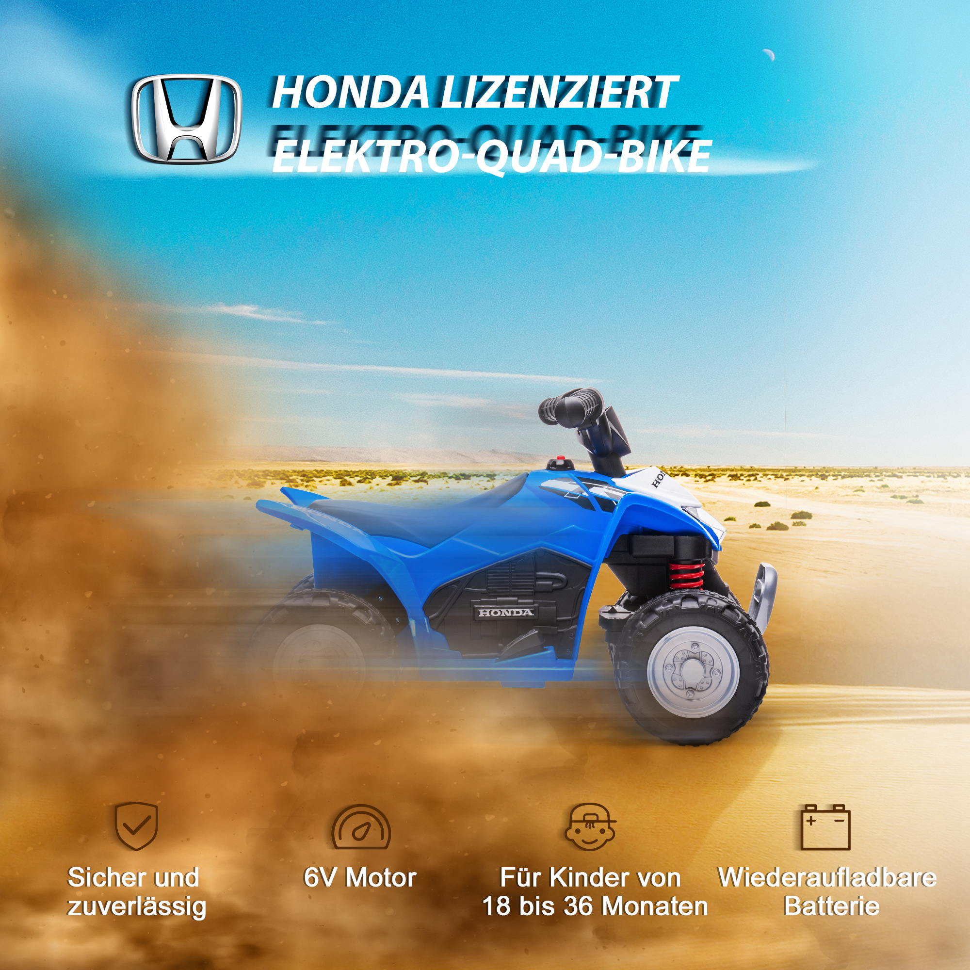 Kinderquad, LED-Licht, Hupe, breite Reifen, bequemer Sitz, rutschfeste Griffe, Blau