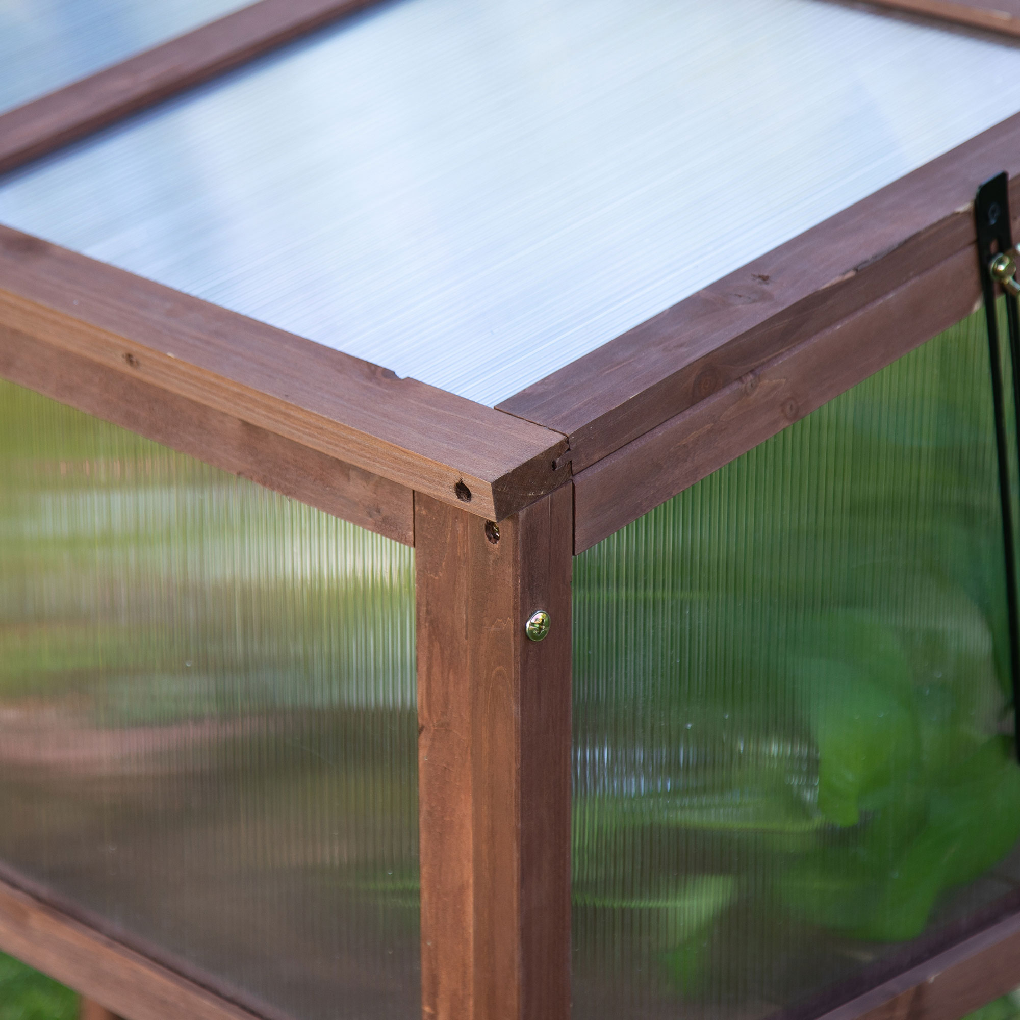 Hochbeet aus Holz Frühbeet 90 x 50 x 93 cm Gewächstisch mit Abdeckung wetterfes Kräuterbeet Pflanzkasten für Garten, Balkon und Terrasse Braun