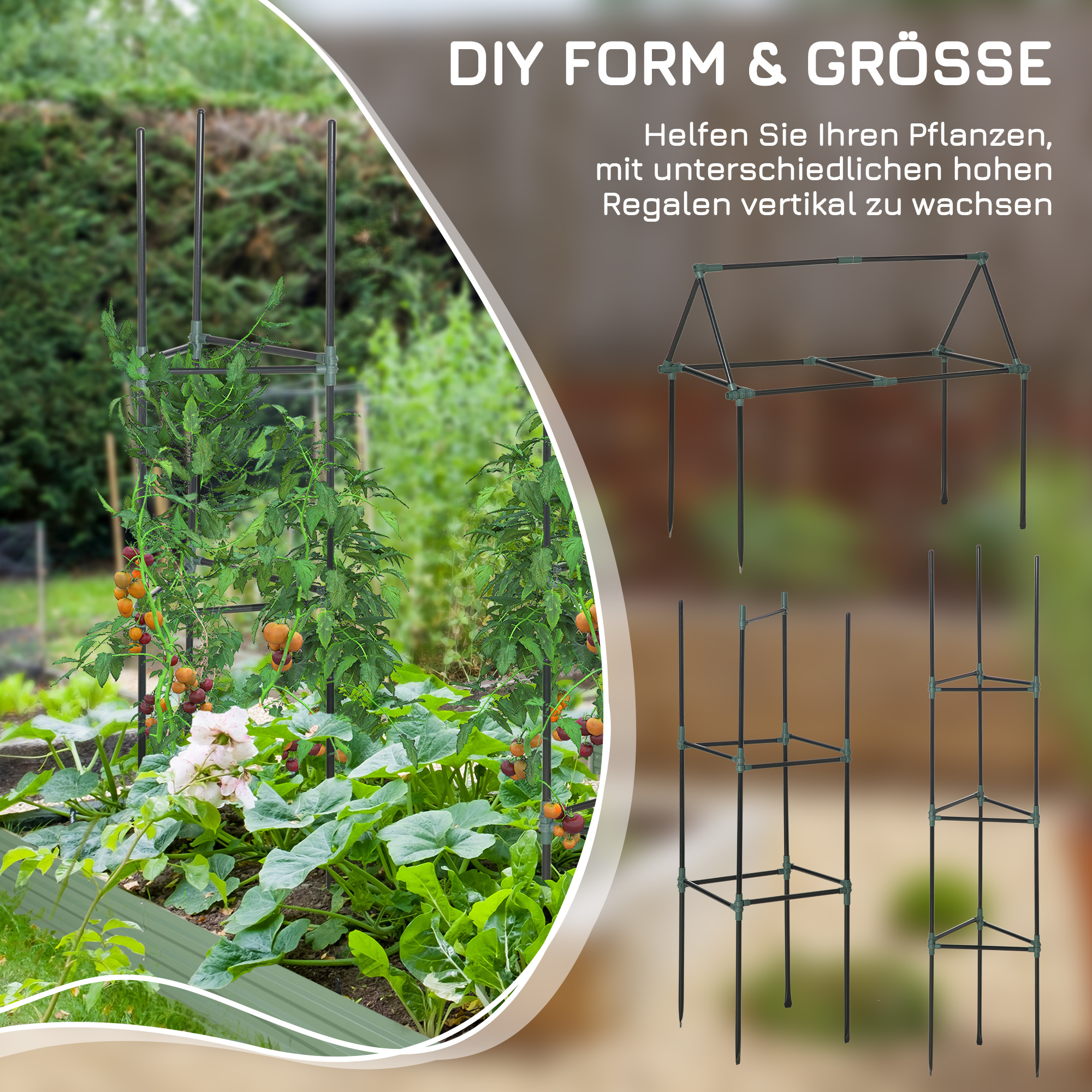 Rankhilfe, 3er-Set, Pflanzgitter, modulares Design, für Außen und Innen, Stahl, grün, 38 x 38 x 182 cm