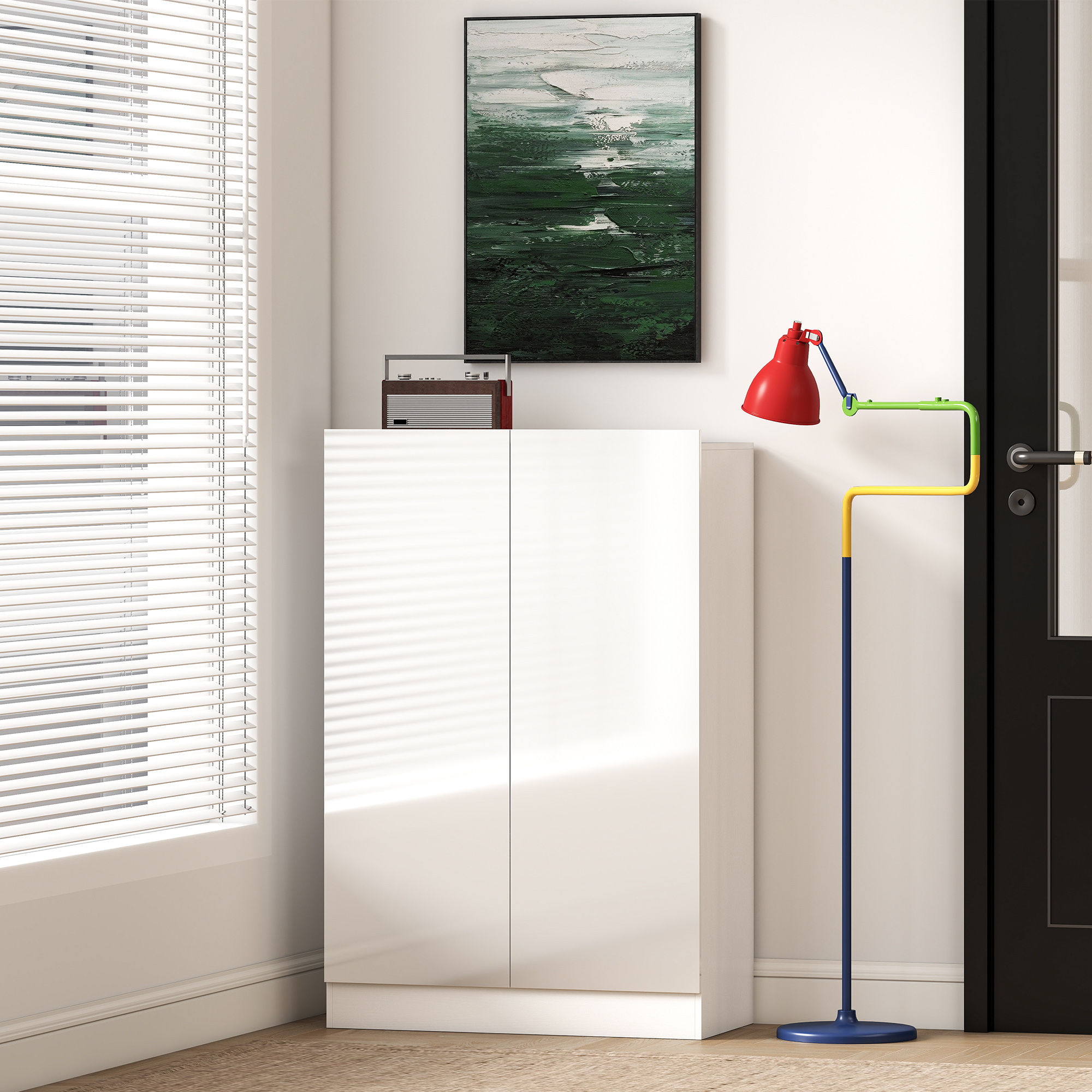 5-stufiger Schuhschrank für 20 Paar Schuhe, verstellbare Regale, für Eingangsbereich, Flur, Holz, Weiß