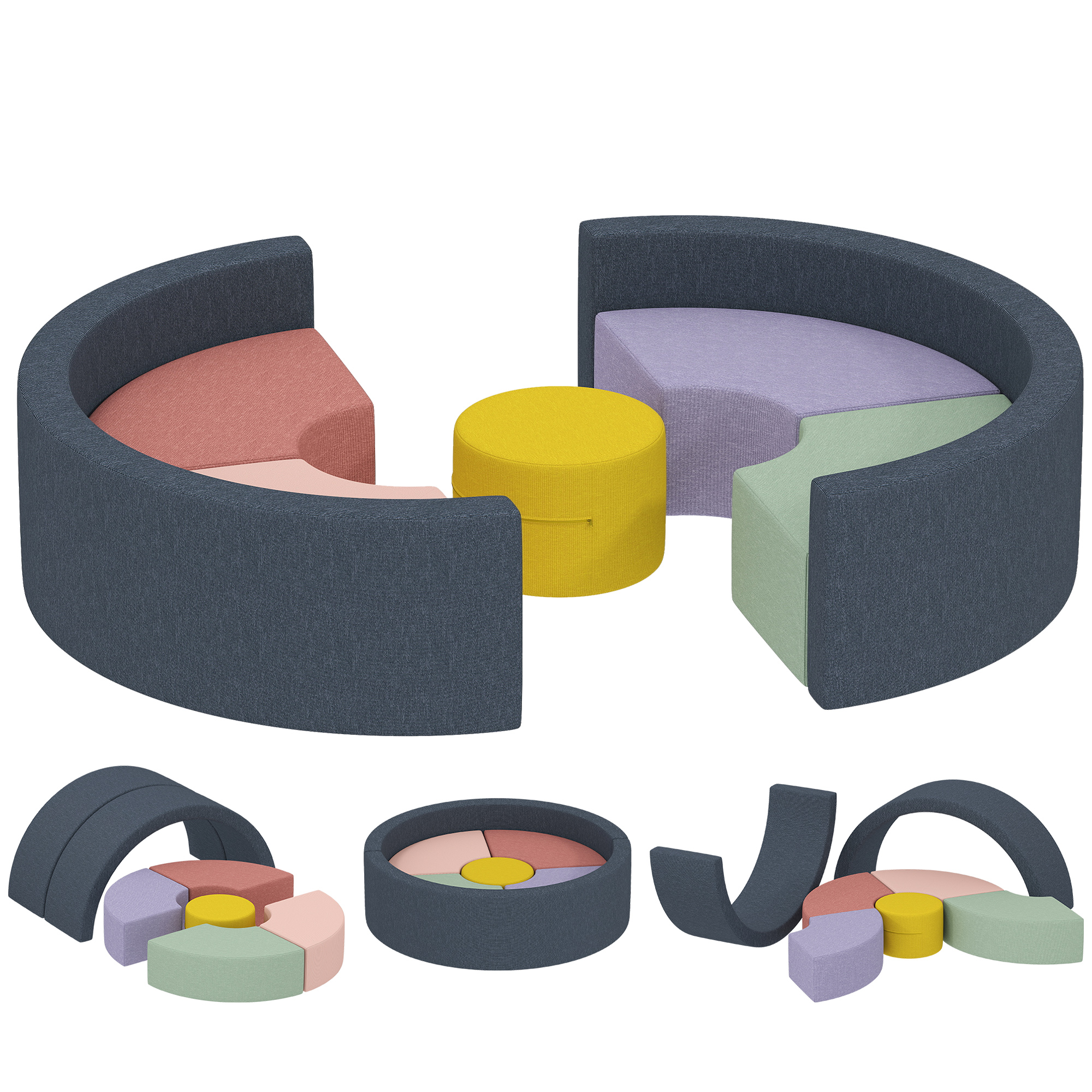 7-teiliges Weichbauklötze-Set für Kleinkinder, Schaumstoff, waschbarer Cordbezug, verschiedene Formen, Bunt