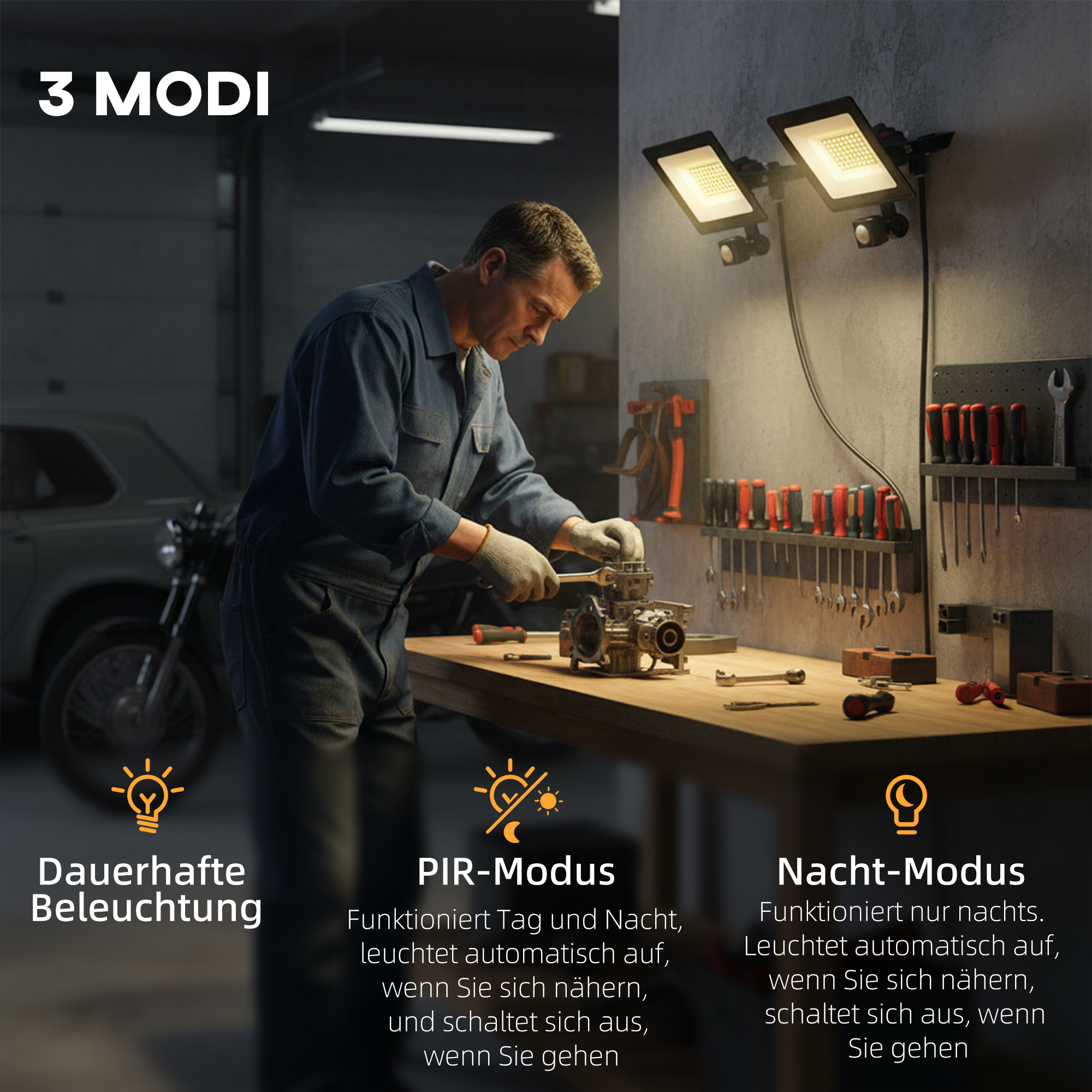 50W Arbeitslampe, verstellbar, 3 Modi, Aluminium, flexibel einsetzbar, Schwarz