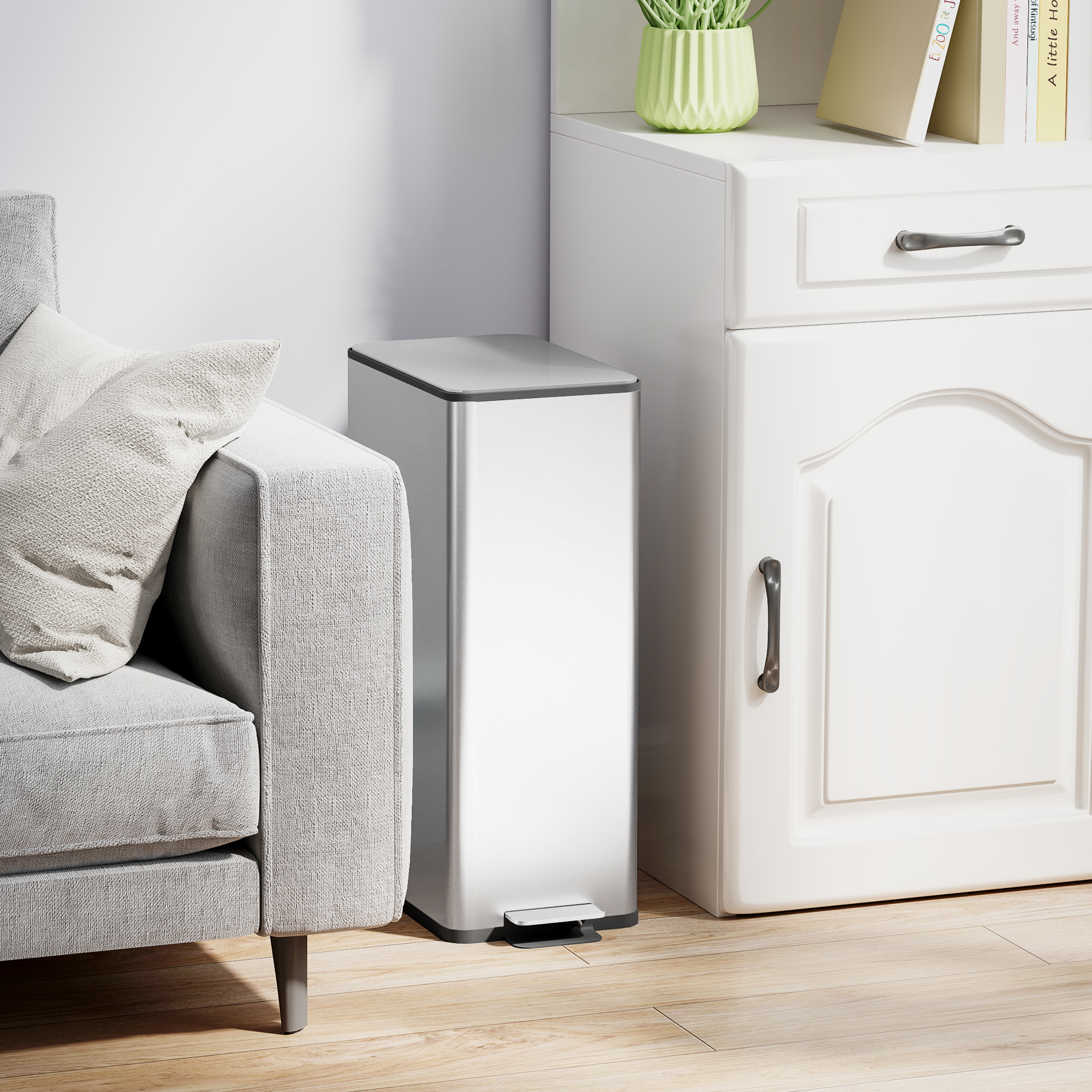 Mülleimer 20L, Soft-Close-Deckel, Deodorant-Fach, Fingerabdrucksicher, Edelstahl, Silber