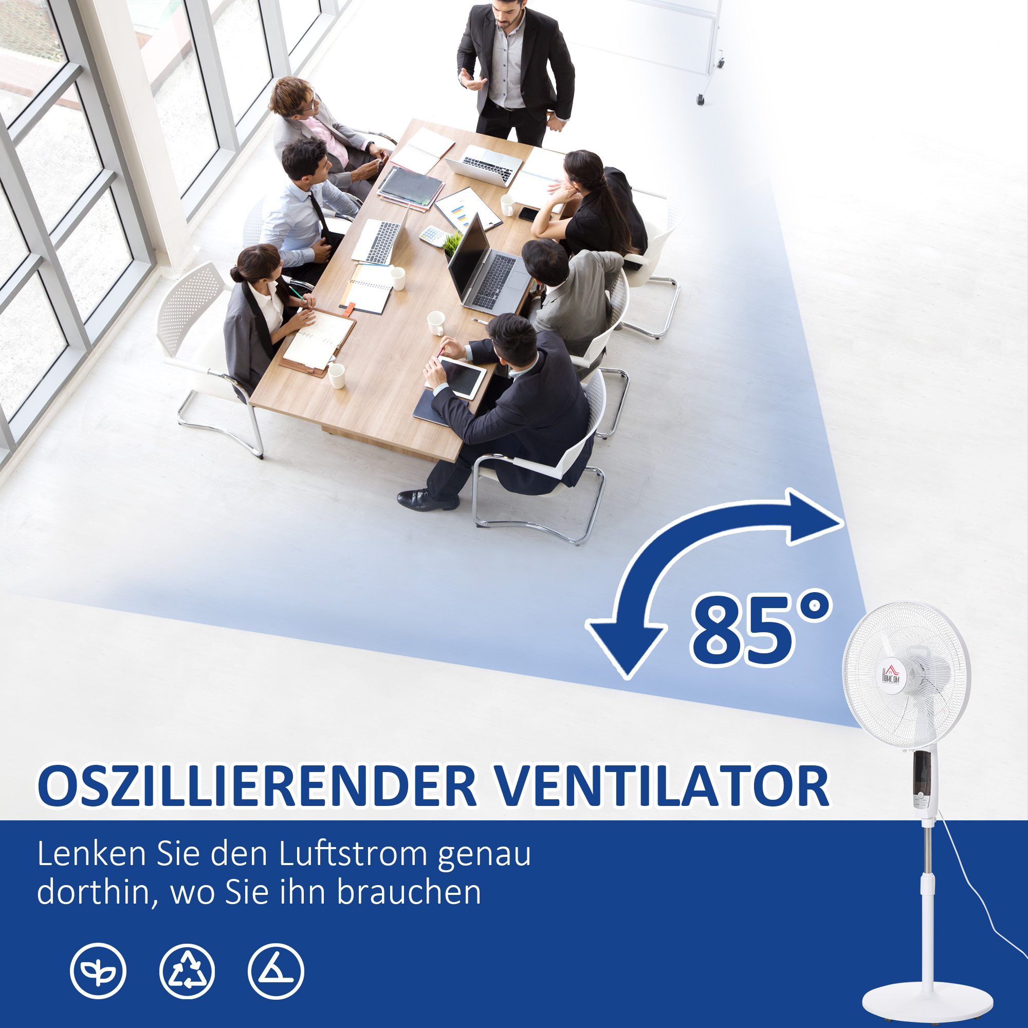 Standventilator, 3 Geschwindigkeiten, 3 Modi, Timer, Fernbedienung, 45 x 42 x 118-138 cm, Weiß