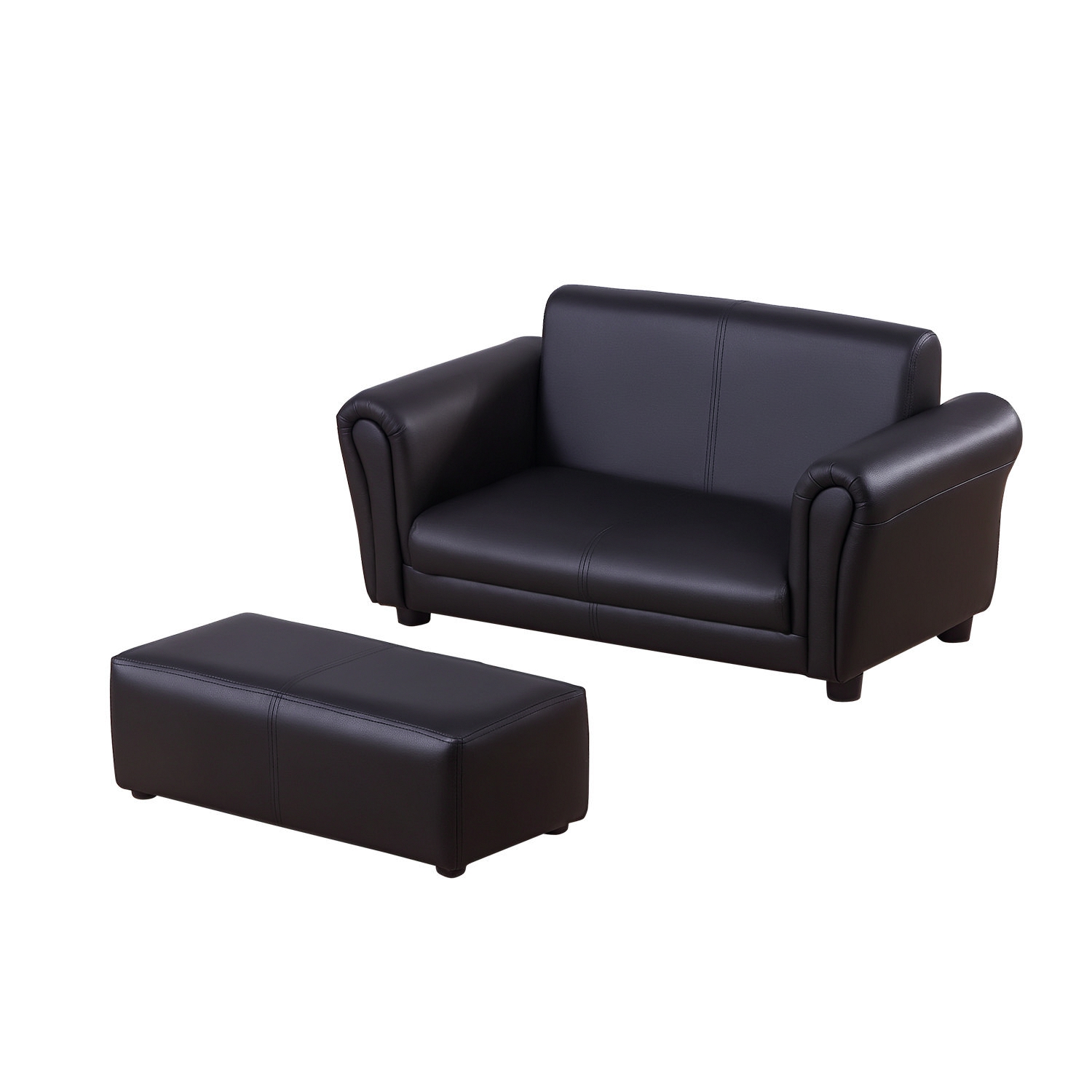 Kindersessel mit Fußhocker, Kindercouch mit Hocker, Kindersofa, Sofa Sessel, Schwarz, 83 x 42 x 41 cm