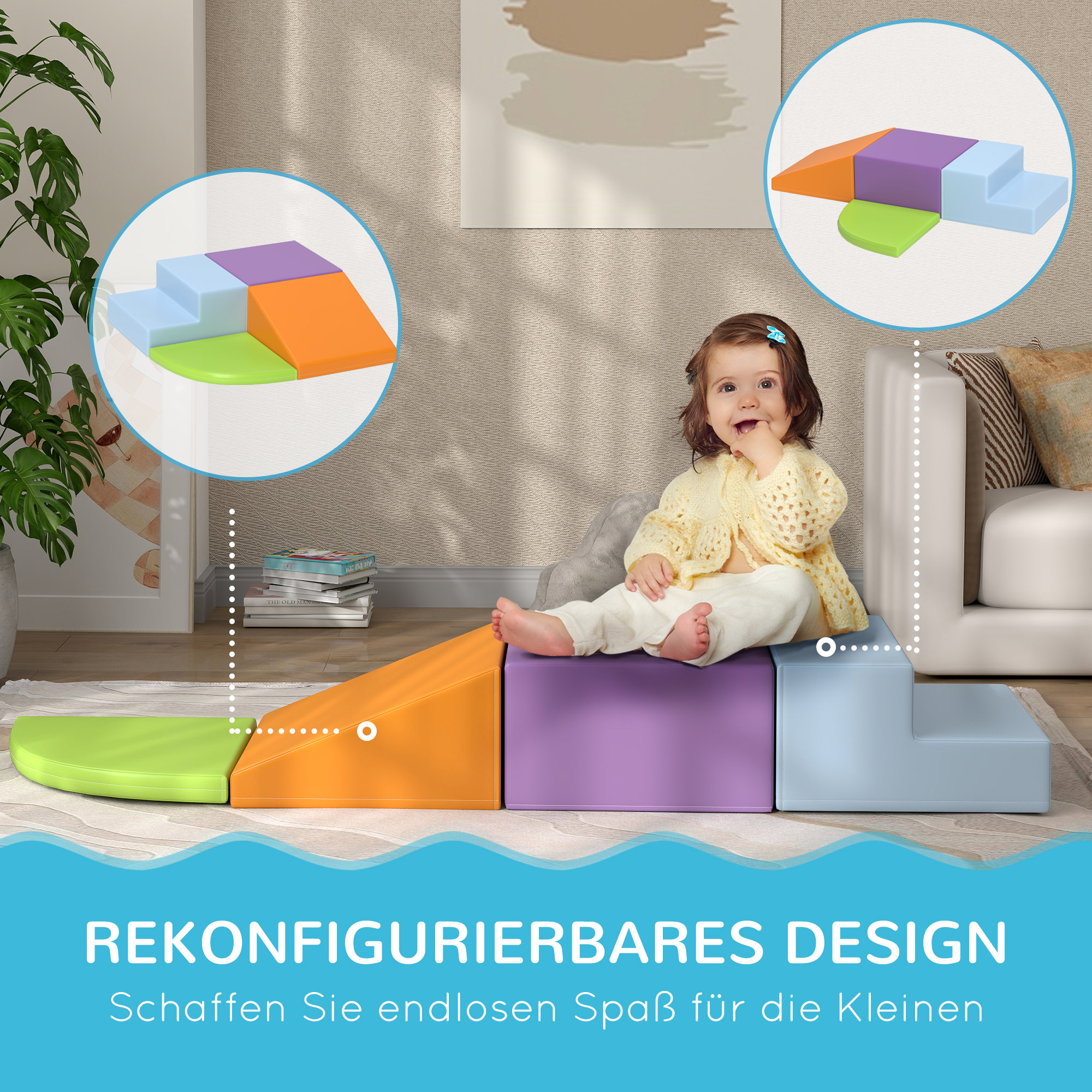 Saftbaustein-Set für Kinder, Kletter- und Krabbelspielzeug, weiches Kunstleder, EPE-Schaum, Mehrfarbig