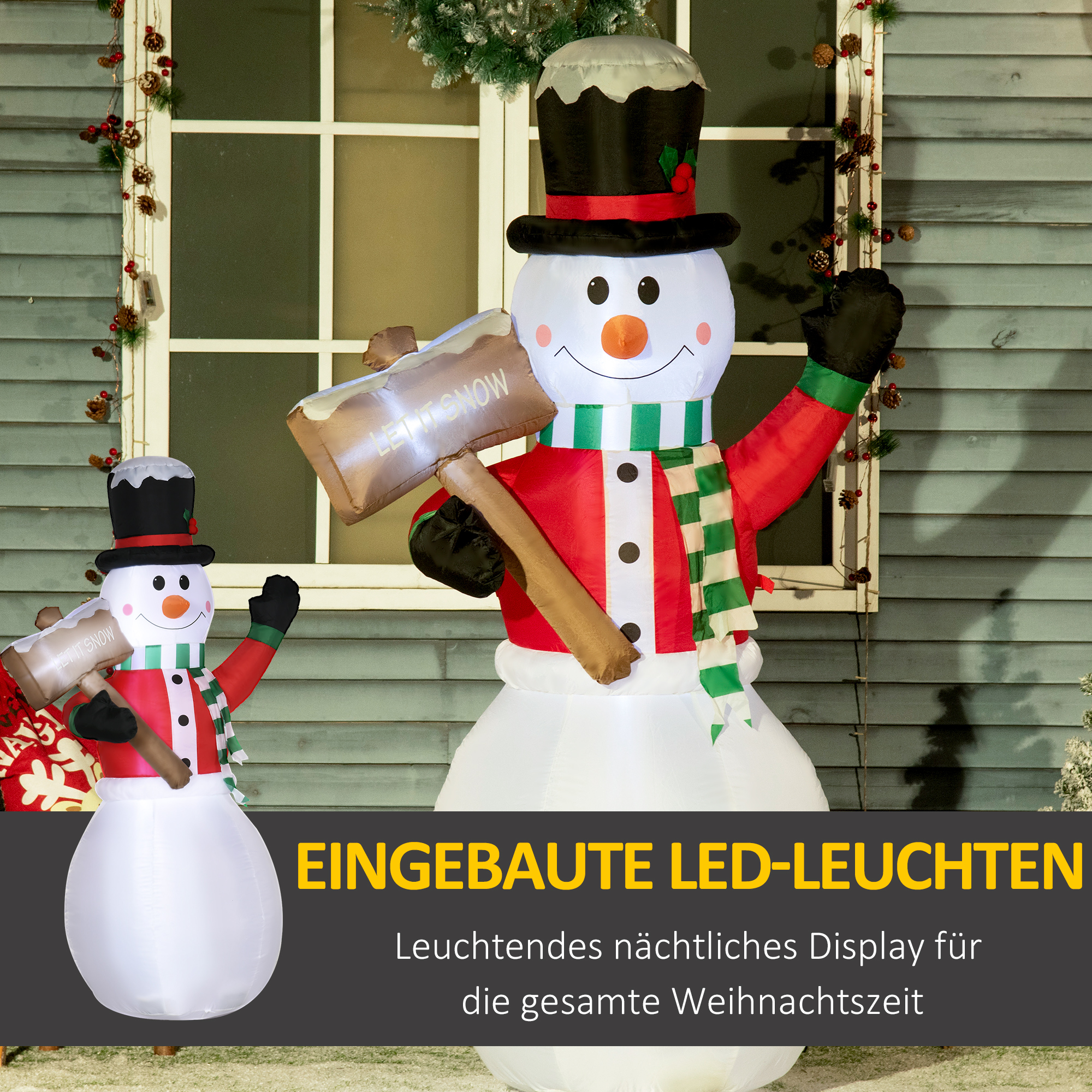 Aufblasbarer Schneemann, Outdoor Weihnachtsdekoration, 1,80 m, Santa Claus, inkl. Gebläse, Mehrfarbig