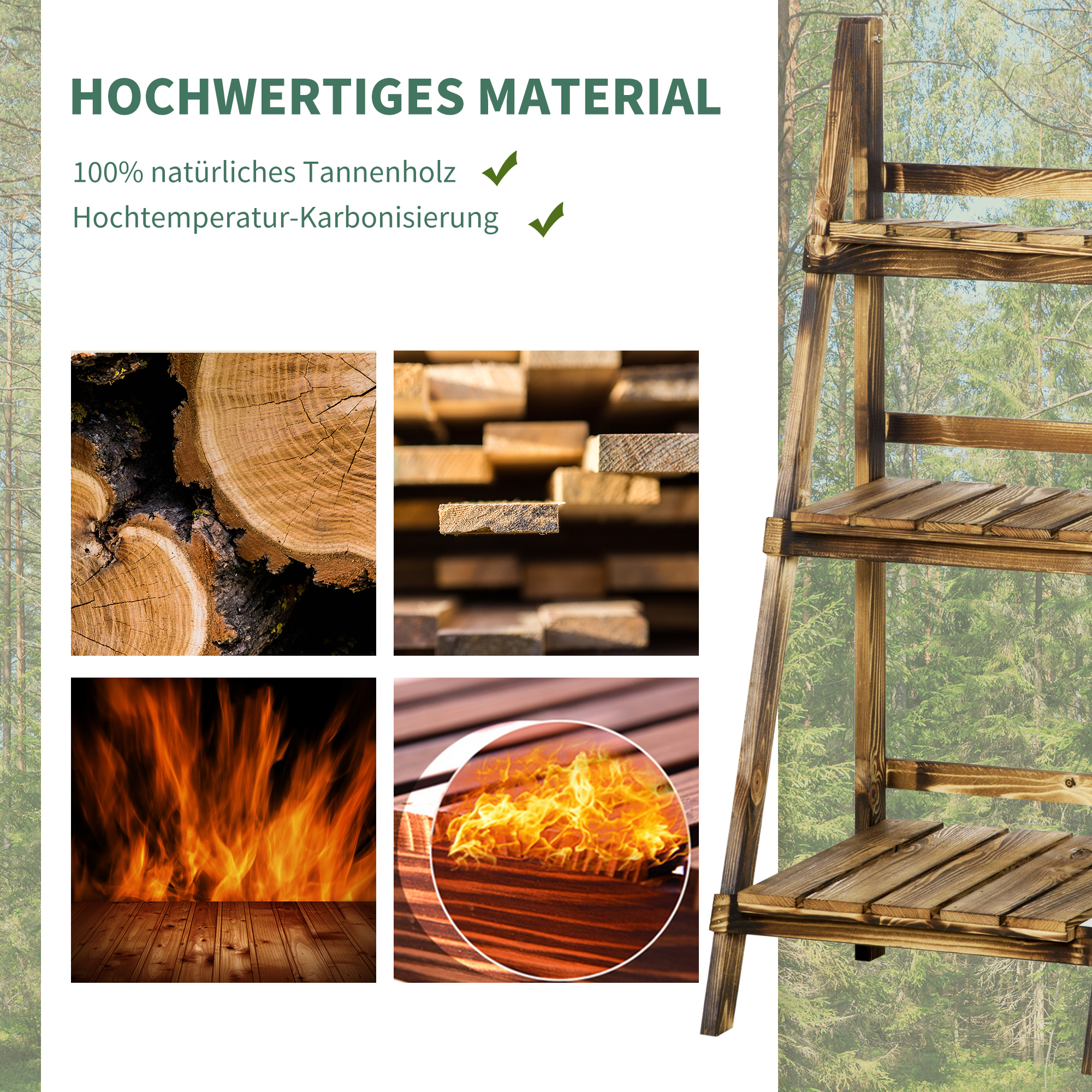 3-Etagen Pflanzenständer, klappbarer 93 cm hoch Blumenständer für Innen Außen, Pflanzenregal aus Holz, Blumentopfständer mit Tabletts, Blumentreppe für Wohnzimmer, Garten Balkon, Dunkelbraun