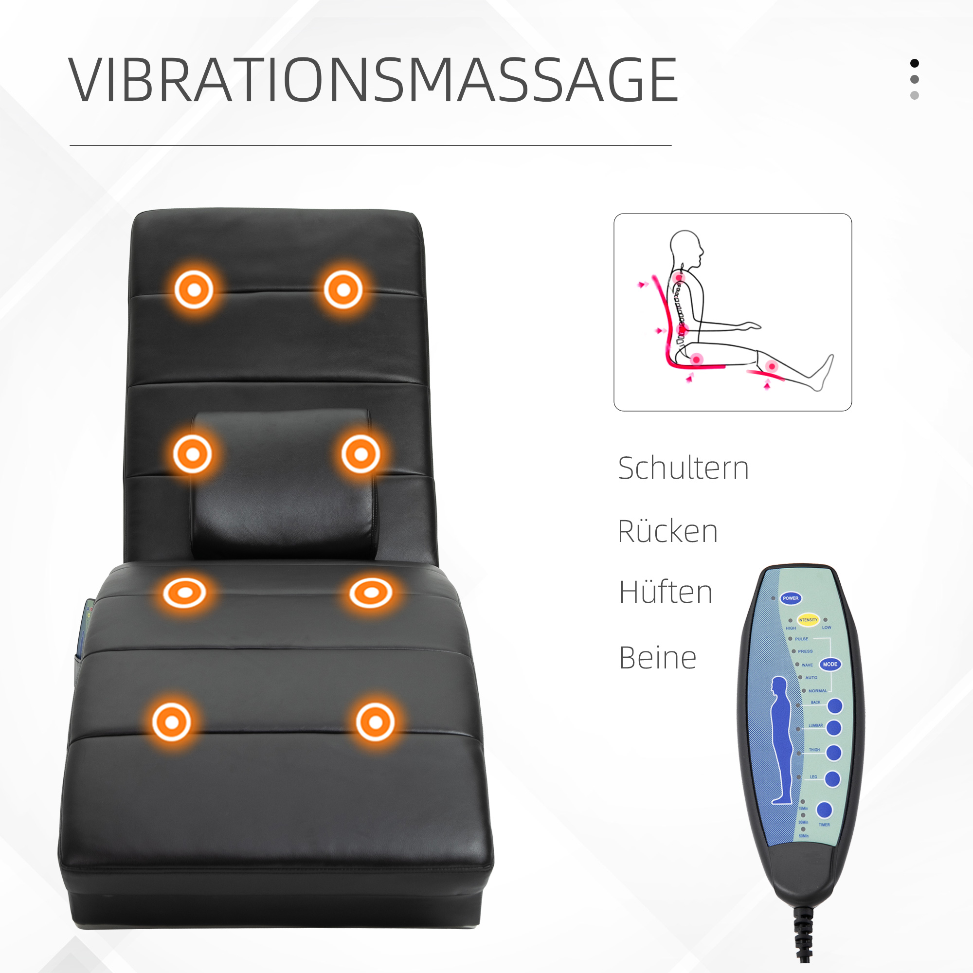 Relaxliege mit Massagefunktion Loungesessel Ergonomisch hohe Rückenlehn, mit Massagefunktion und Kissen mit Zero-G Design Lounge Sessel Kunstleder Metall Schaumstoff Schwarz 58 x 163 x 87 cm