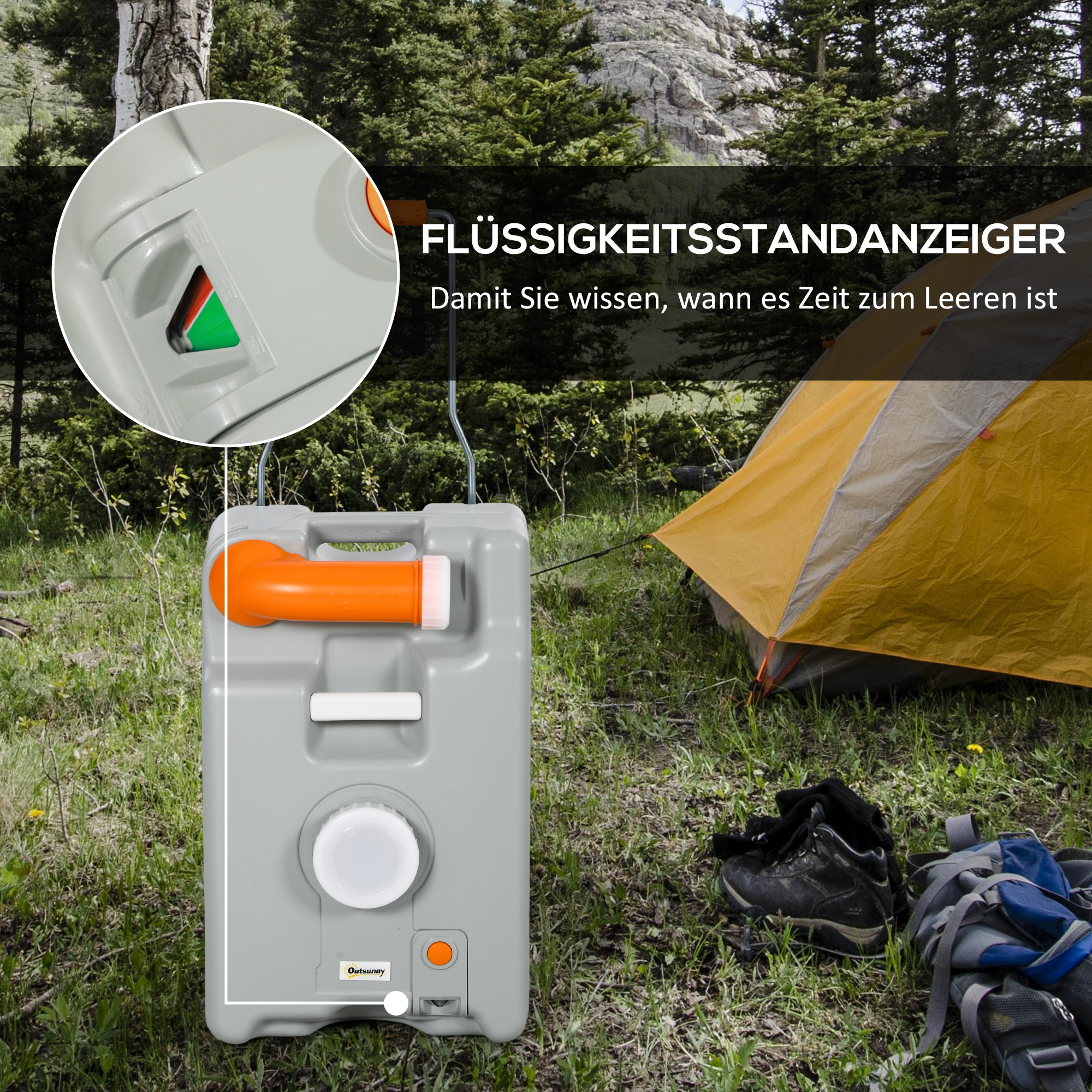 Abwassertank, 22 L, rollbar, spritzfreie Entleerung, HDPE, 33 x 26 x 53 cm, Grau