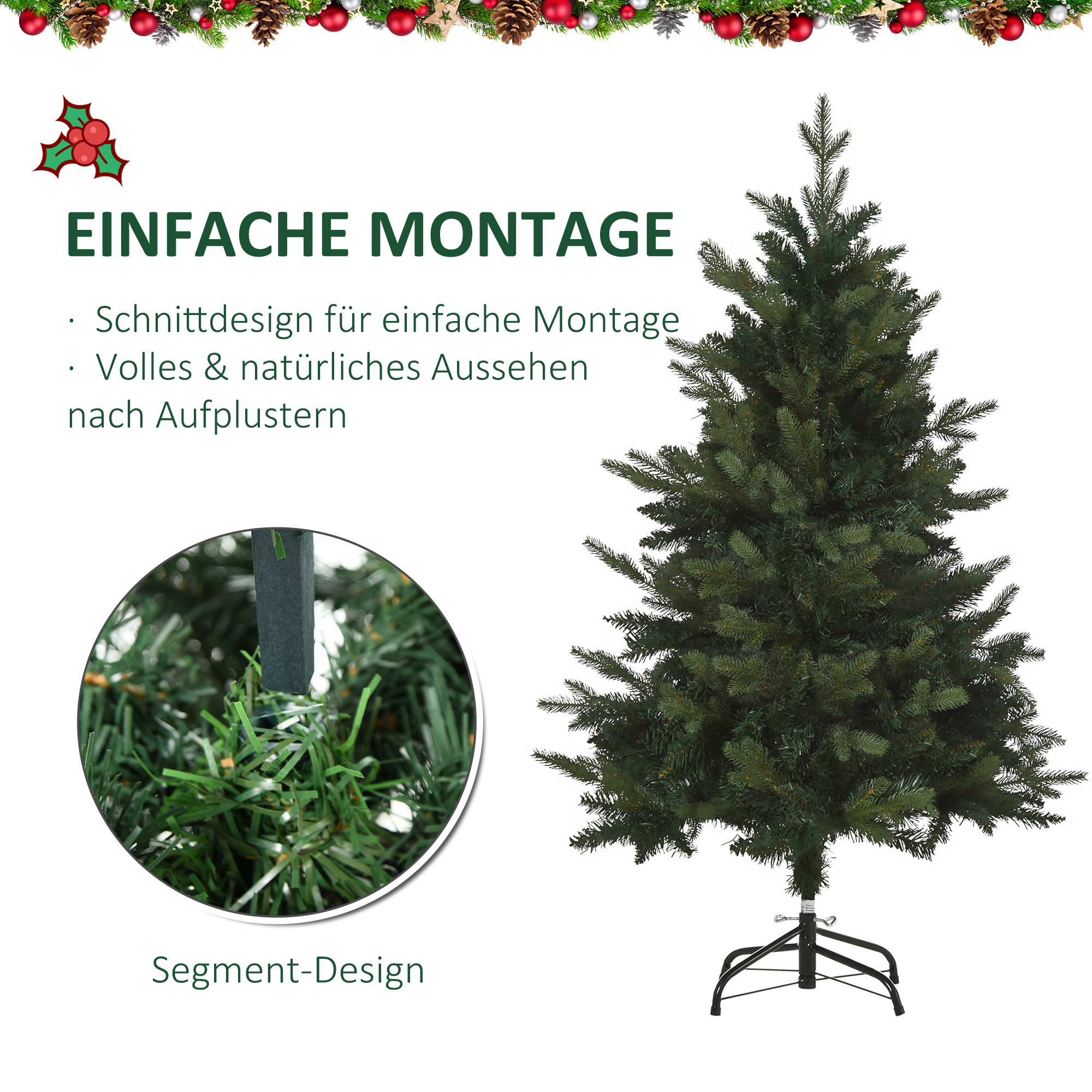Weihnachtsbaum Christbaum Kunsttanne, 1,2 m, inkl, Ständer, Ø85 cm x 120 cm, Grün