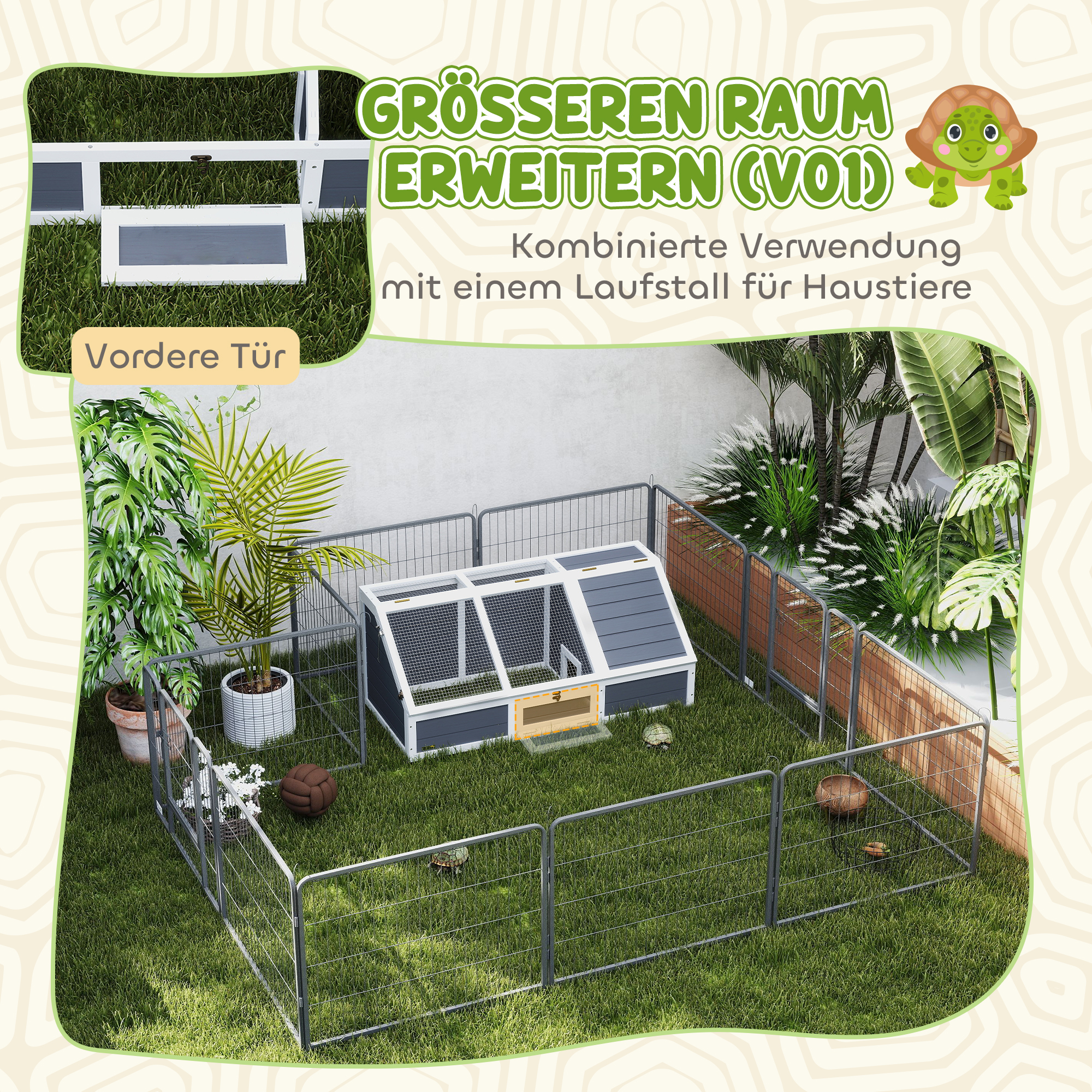 Schildkrötenbox, Outdoor Schildkrötengehege, bodenloses Design, leicht zu öffnen, Schildkrötenhaus, Hellgrau