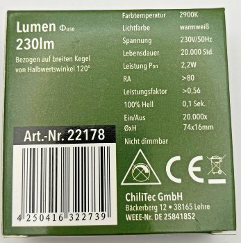LED-Einbauleuchte "EBL-HV65w", weiß, 230V, 2W, 2900K, 230lm, warmweiß