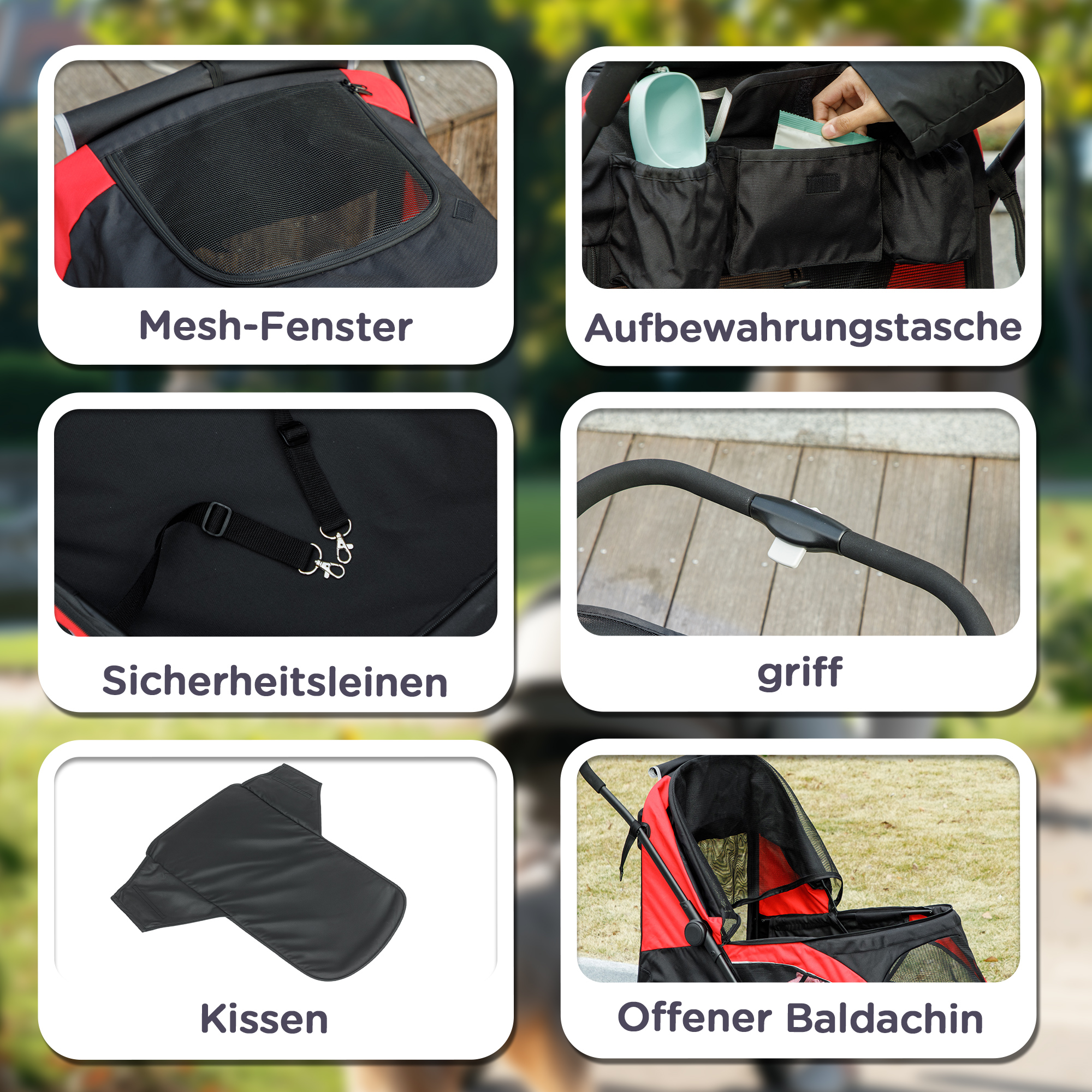 Hundewagen, Faltbarer Hundebuggy für große Hunde, Haustierwagen mit 4 Rädern, Sicherheitsleinen, Bremsen, Schwarz