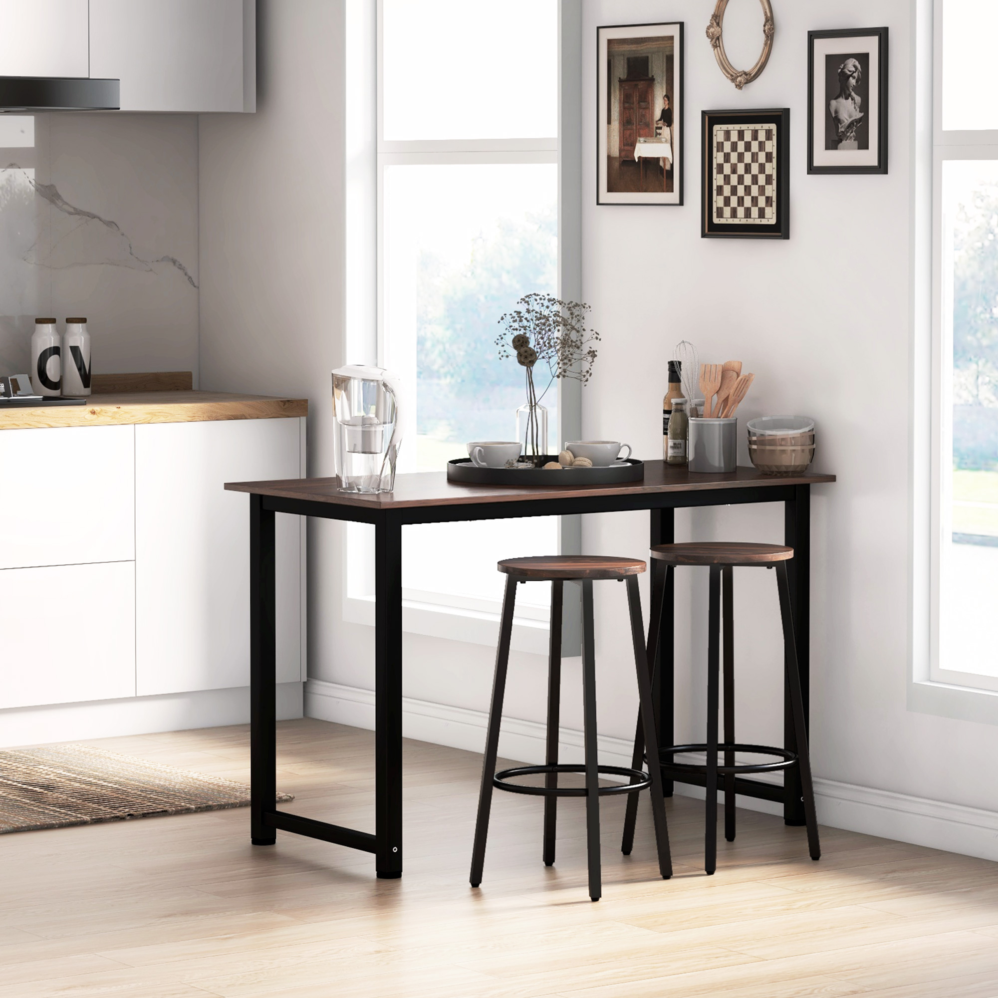 Barhocker-Set aus 2 Barstühlen im Industrial Design, Metallrahmen, Fußstütze, 42 x 42 x 65 cm