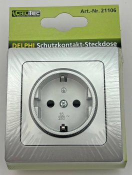 DELPHI Schutzkontakt-Steckdose, 250V~/ 16A, inkl. Rahmen, UP, silber