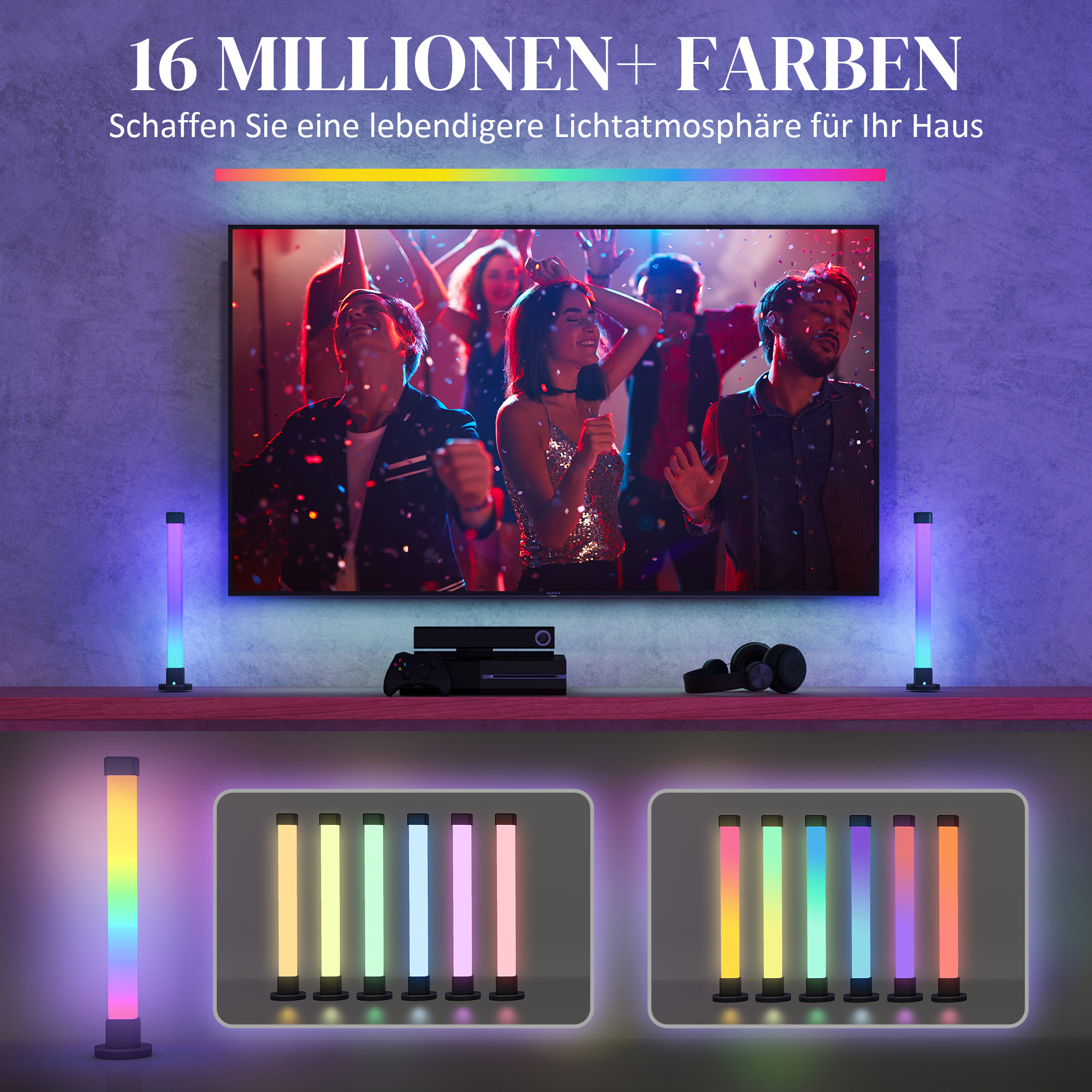 2er-Set LED-Lampe, Tischlampe mit App- und Fernsteuerung, Musik-Synchronisation, Farb-Modi, Timer, Weiß